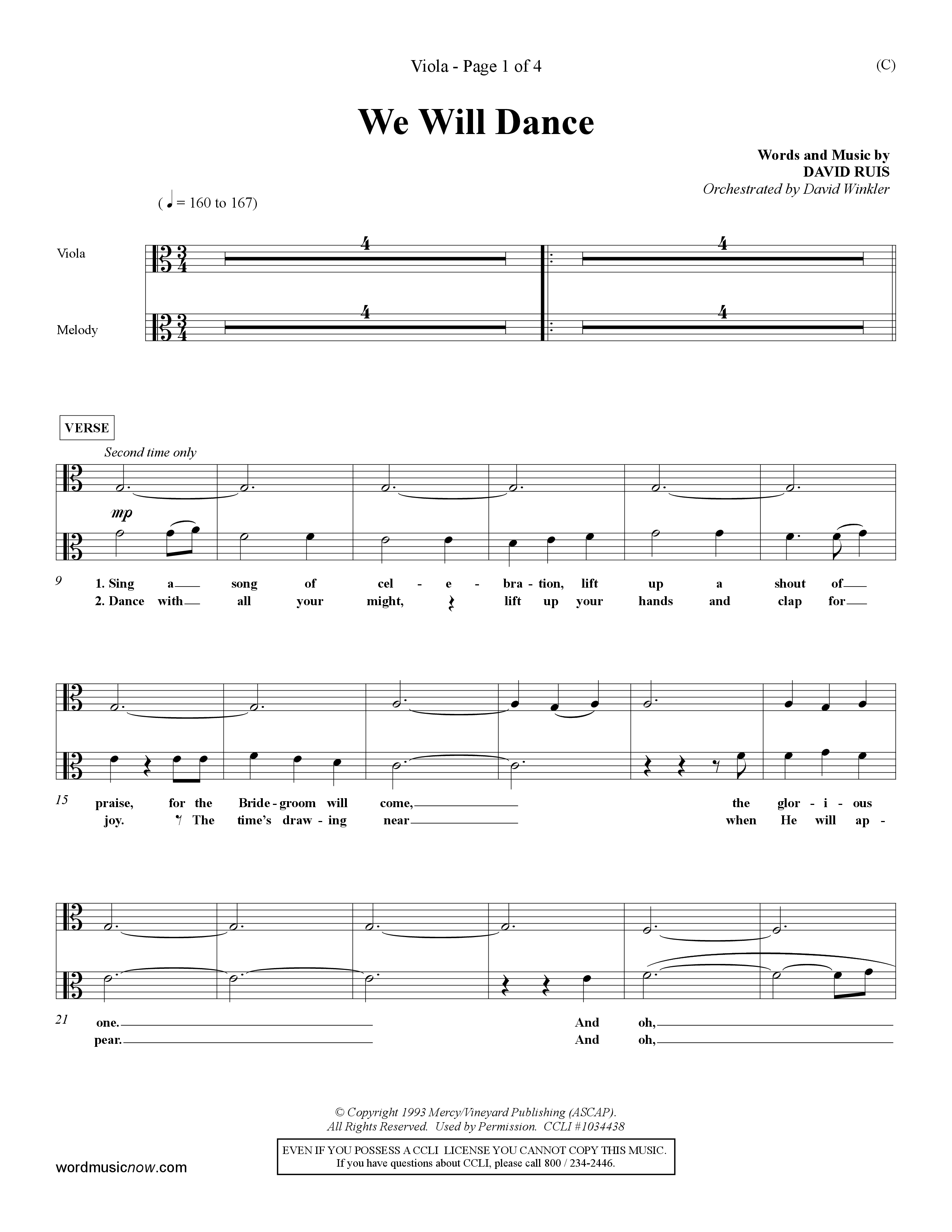 We Will Dance (Choral Anthem SATB) Viola (Word Music Choral / Orch. David Winkler)
