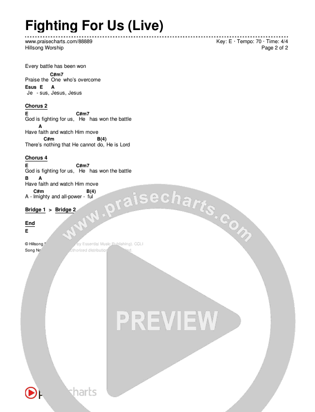 Fighting For Us (Live) Chords & Lyrics (Hillsong Worship)