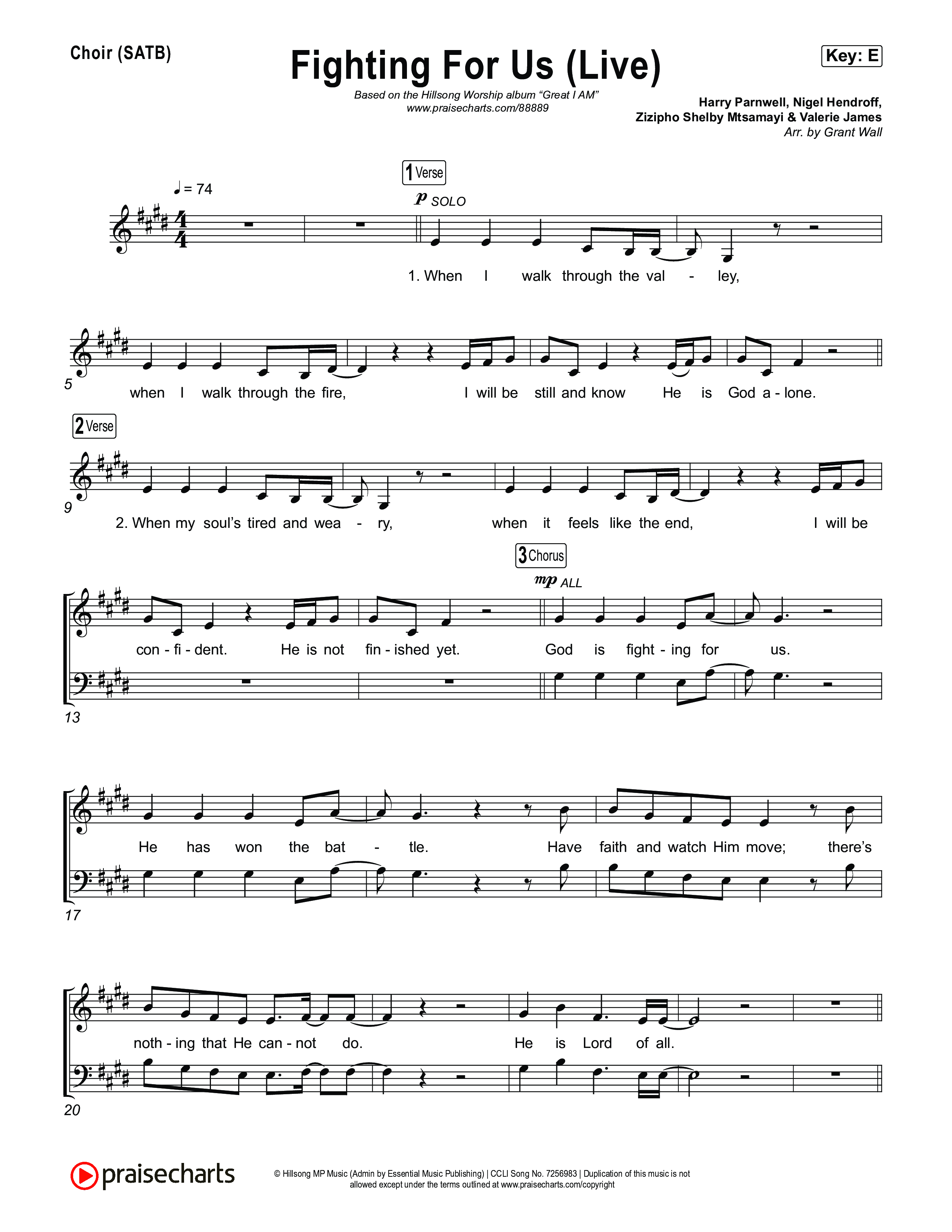 Fighting For Us (Live) Choir Sheet (SATB) (Hillsong Worship)