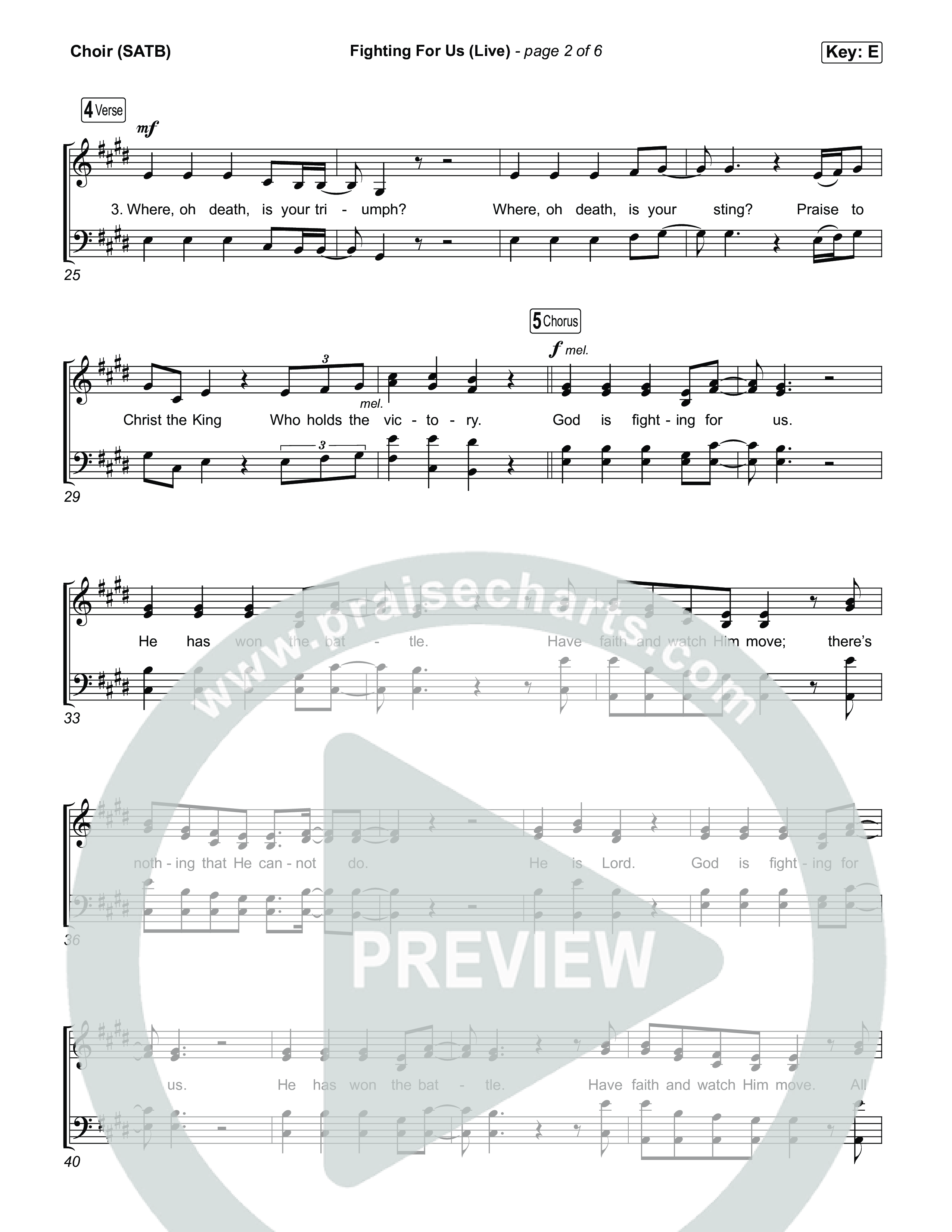 Fighting For Us (Live) Choir Sheet (SATB) (Hillsong Worship)