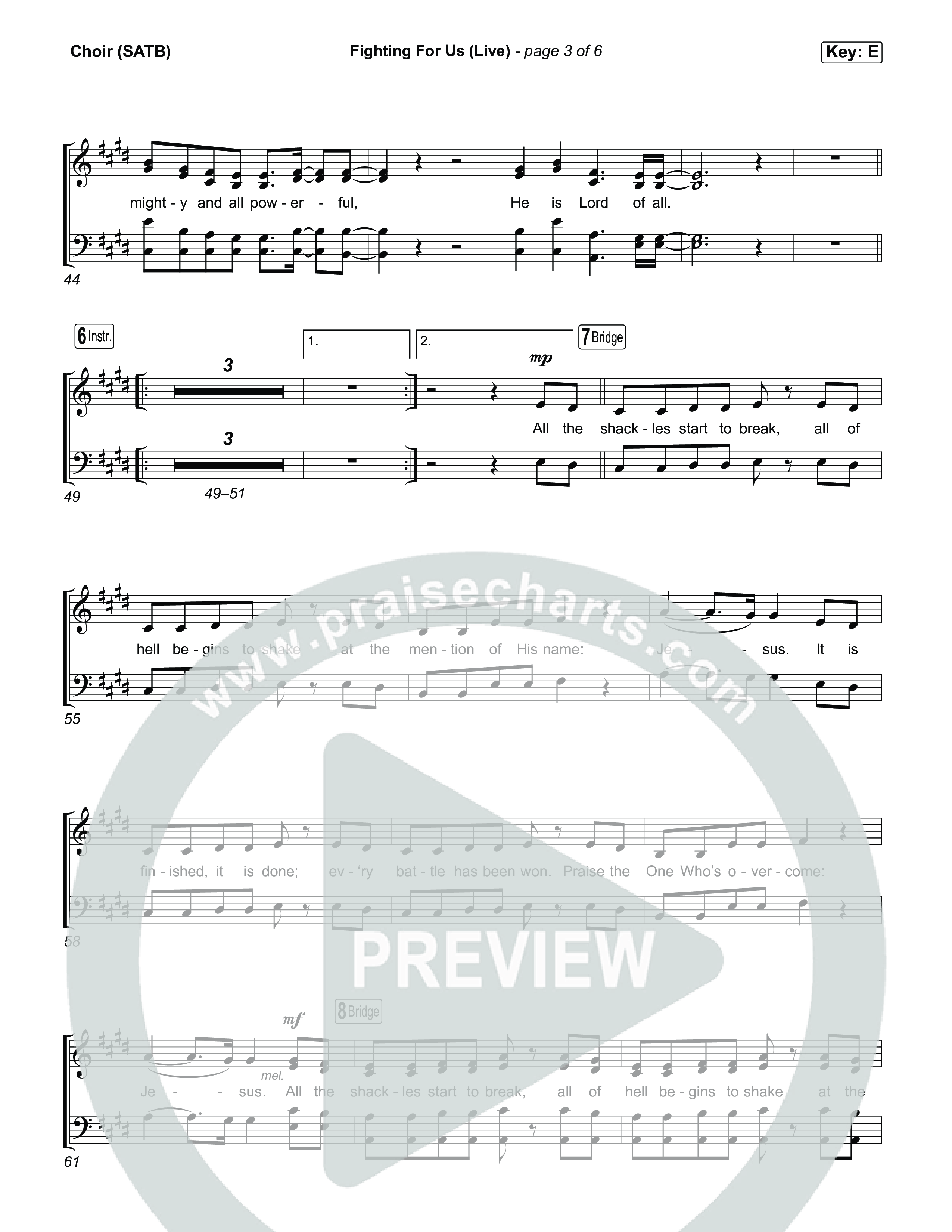 Fighting For Us (Live) Choir Sheet (SATB) (Hillsong Worship)