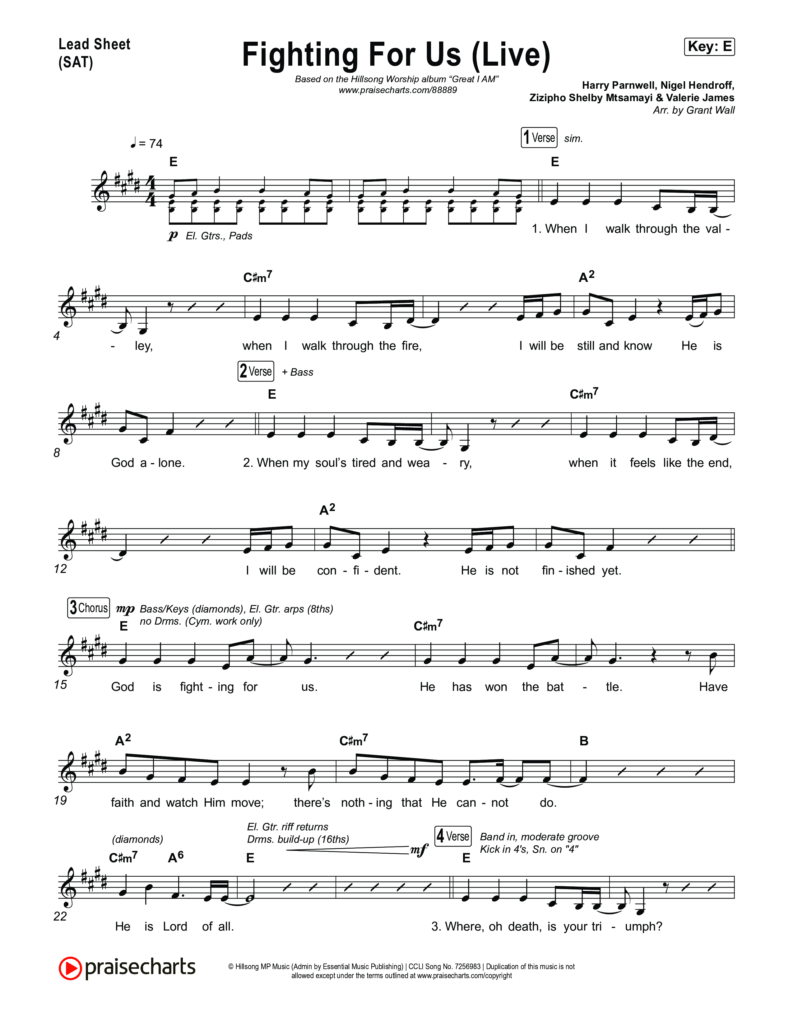 Fighting For Us (Live) Lead Sheet (SAT) (Hillsong Worship)