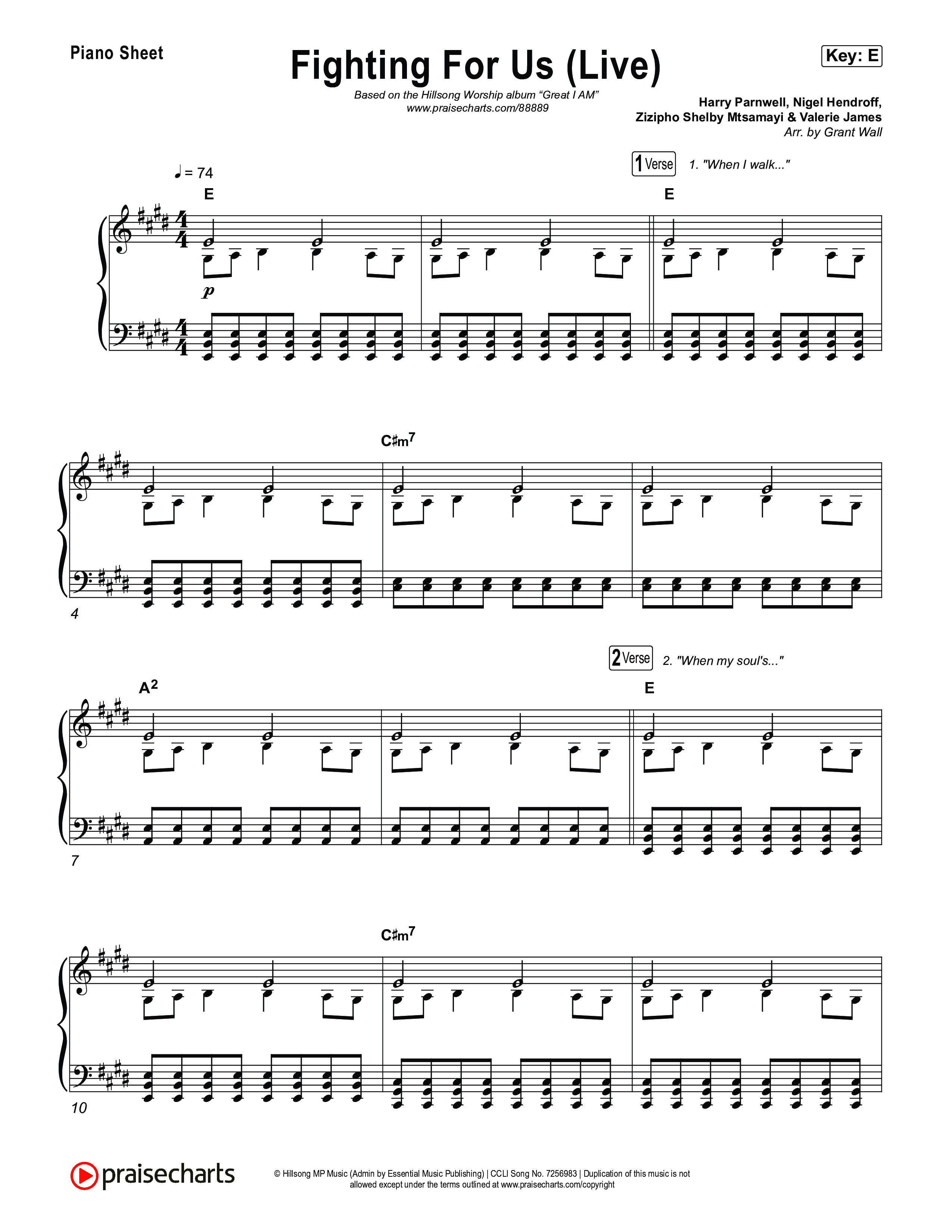 Fighting For Us (Live) Piano Sheet (Hillsong Worship)