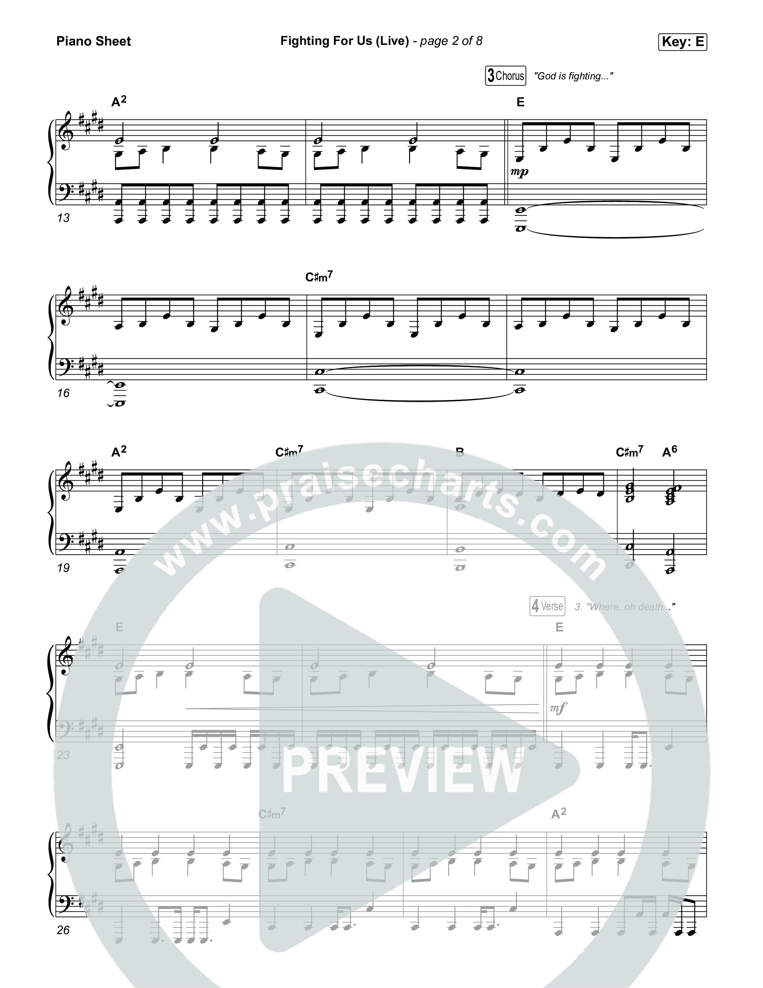 Fighting For Us (Live) Piano Sheet (Hillsong Worship)
