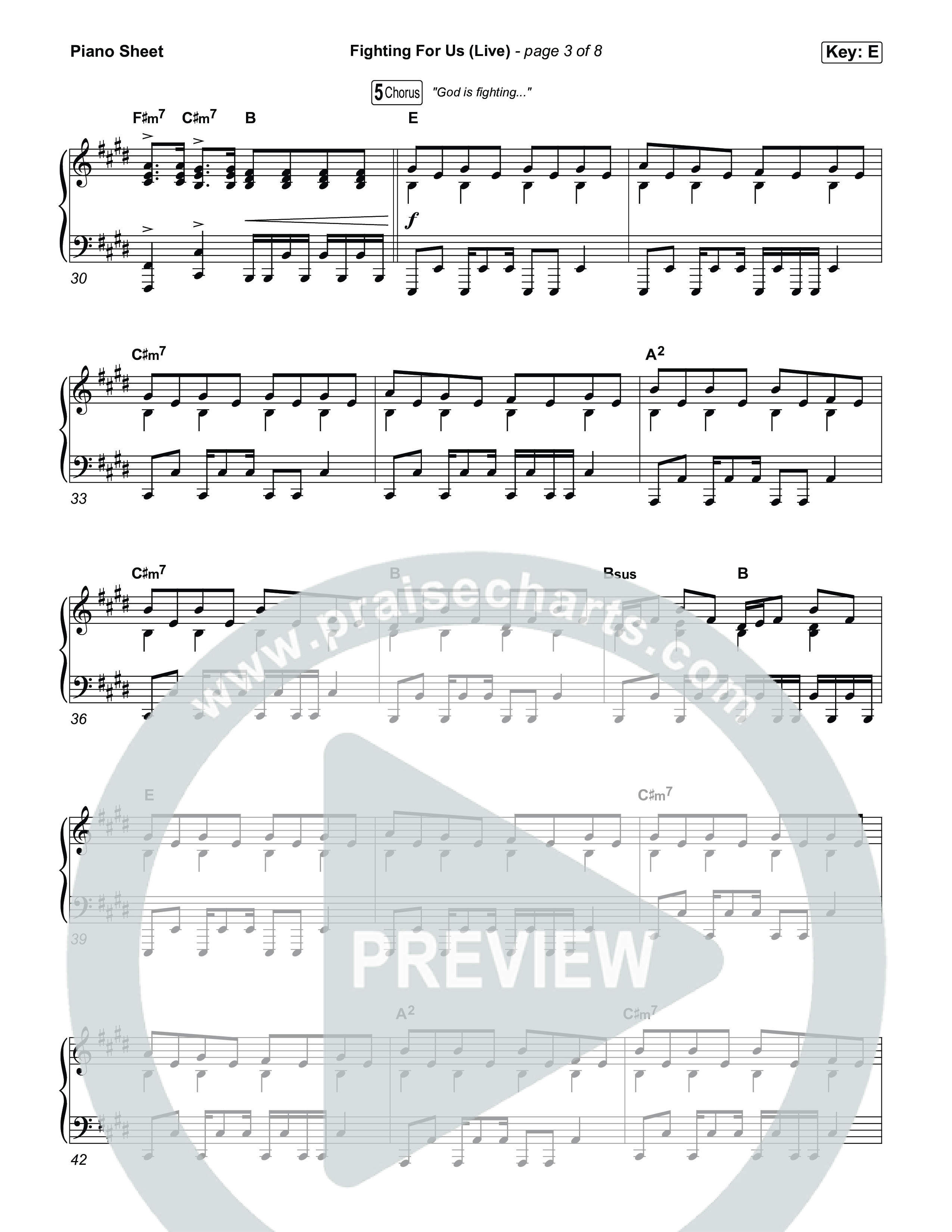 Fighting For Us (Live) Piano Sheet (Hillsong Worship)