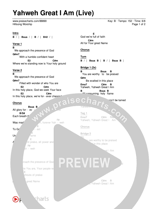 Yahweh Great I Am (Live) Chords & Lyrics (Hillsong Worship)
