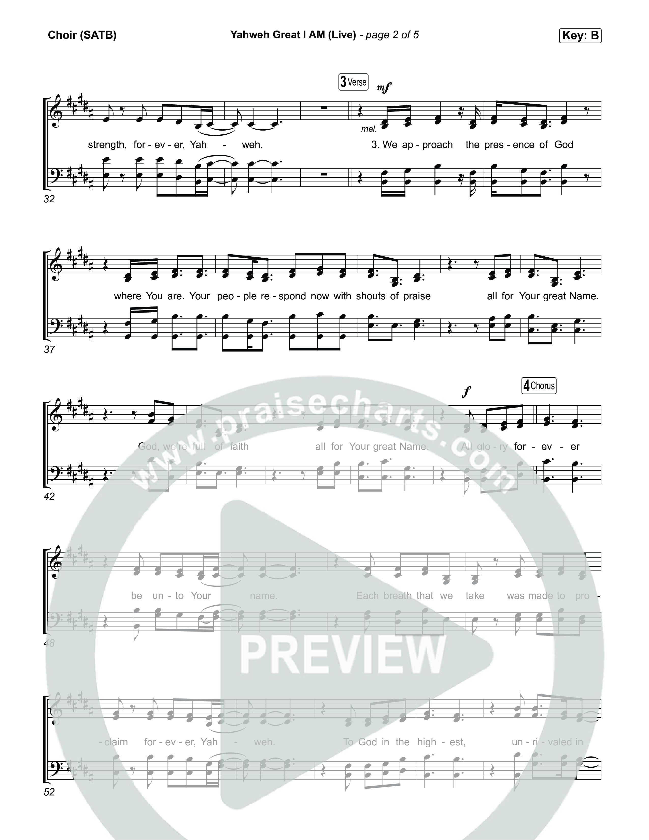 Yahweh Great I Am (Live) Choir Sheet (SATB) (Hillsong Worship)