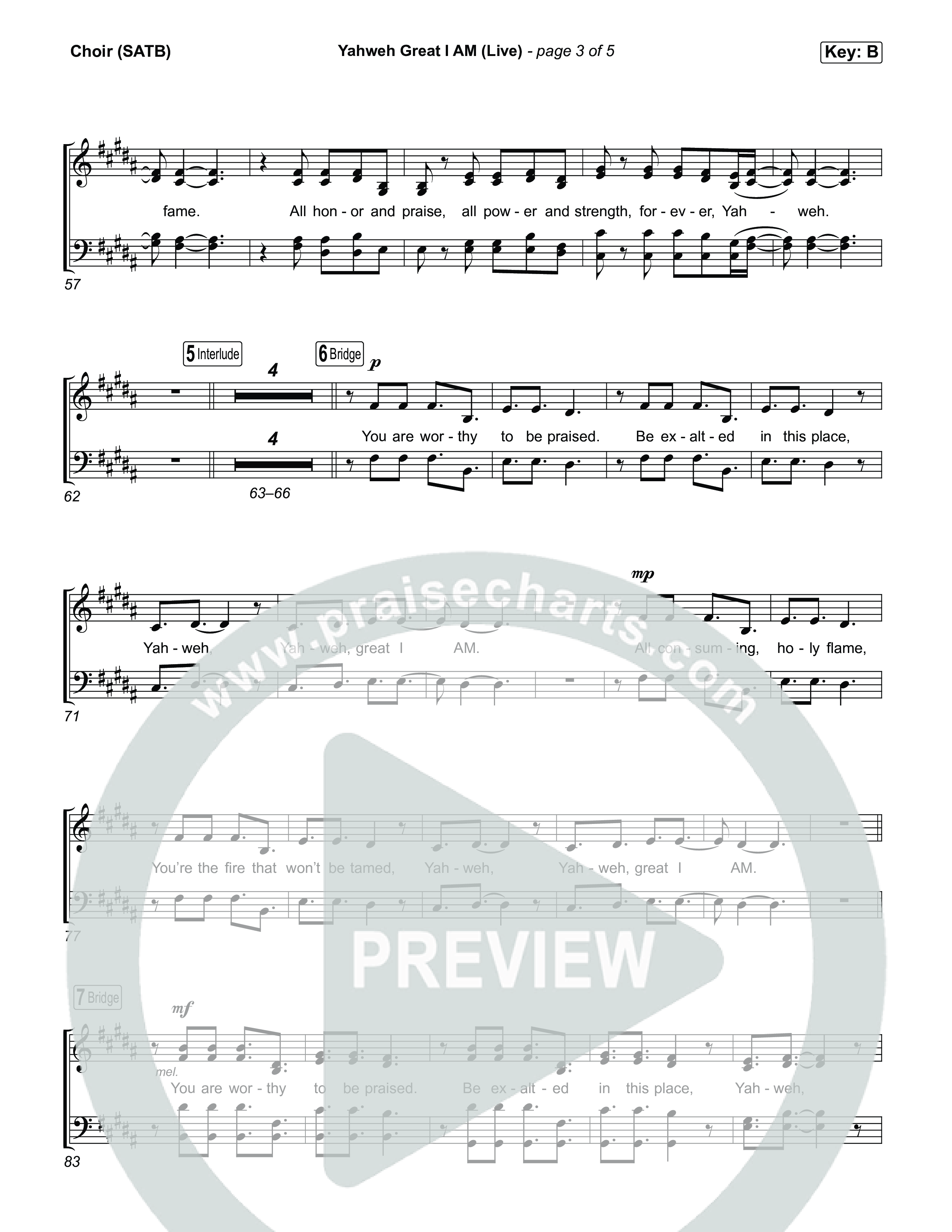 Yahweh Great I Am (Live) Choir Sheet (SATB) (Hillsong Worship)