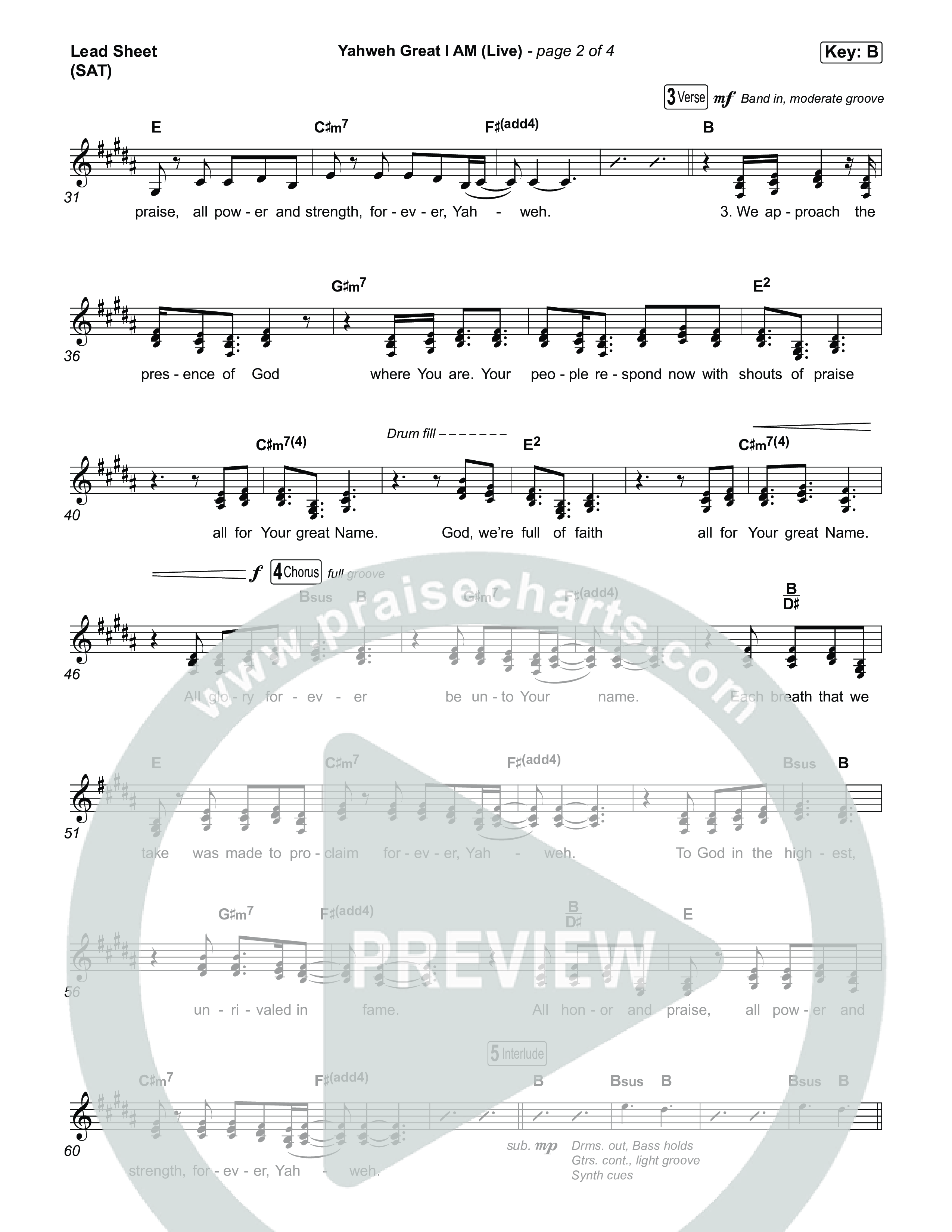 Yahweh Great I Am (Live) Lead Sheet (SAT) (Hillsong Worship)