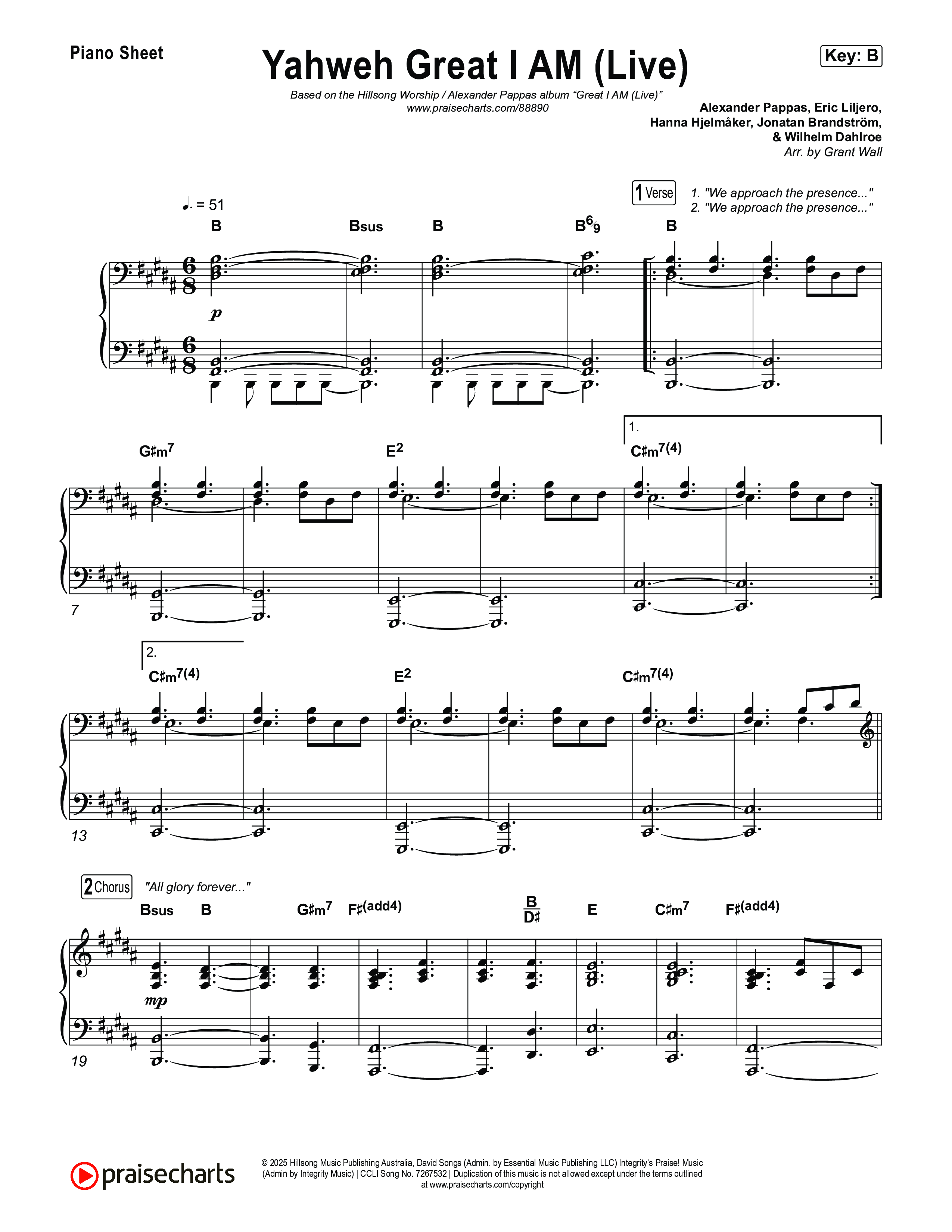Yahweh Great I Am (Live) Piano Sheet (Hillsong Worship)