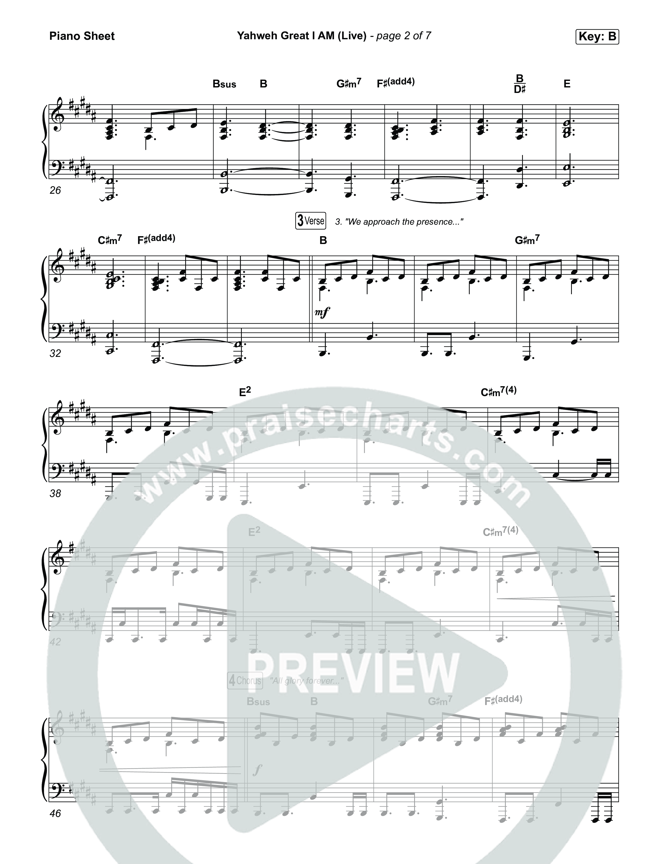 Yahweh Great I Am (Live) Piano Sheet (Hillsong Worship)