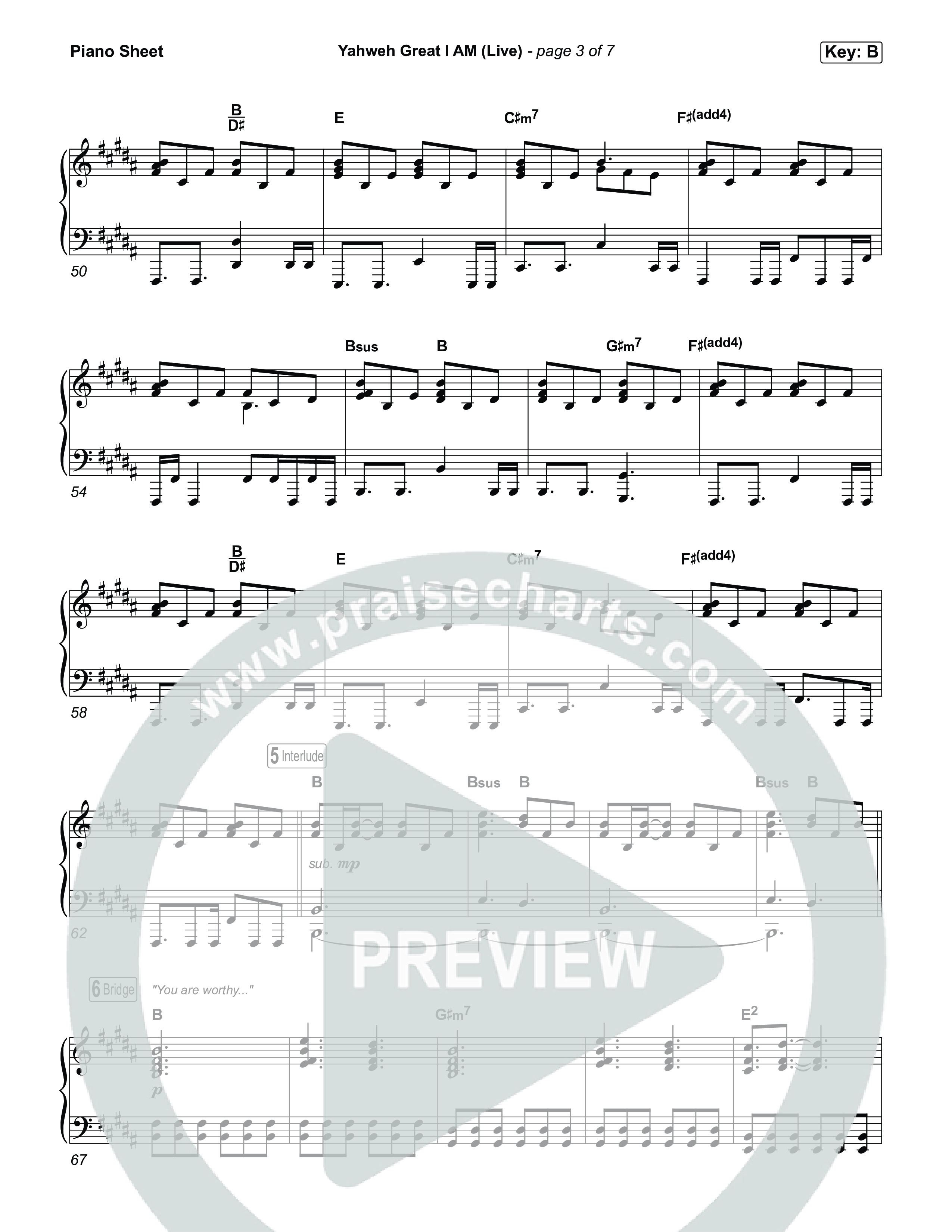 Yahweh Great I Am (Live) Piano Sheet (Hillsong Worship)