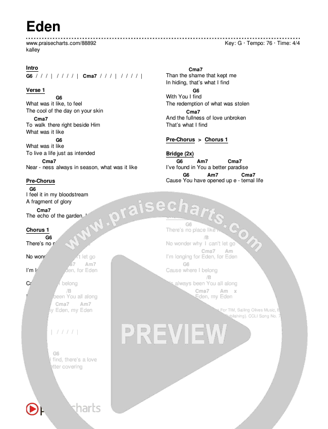 Eden Chords & Lyrics (kalley)