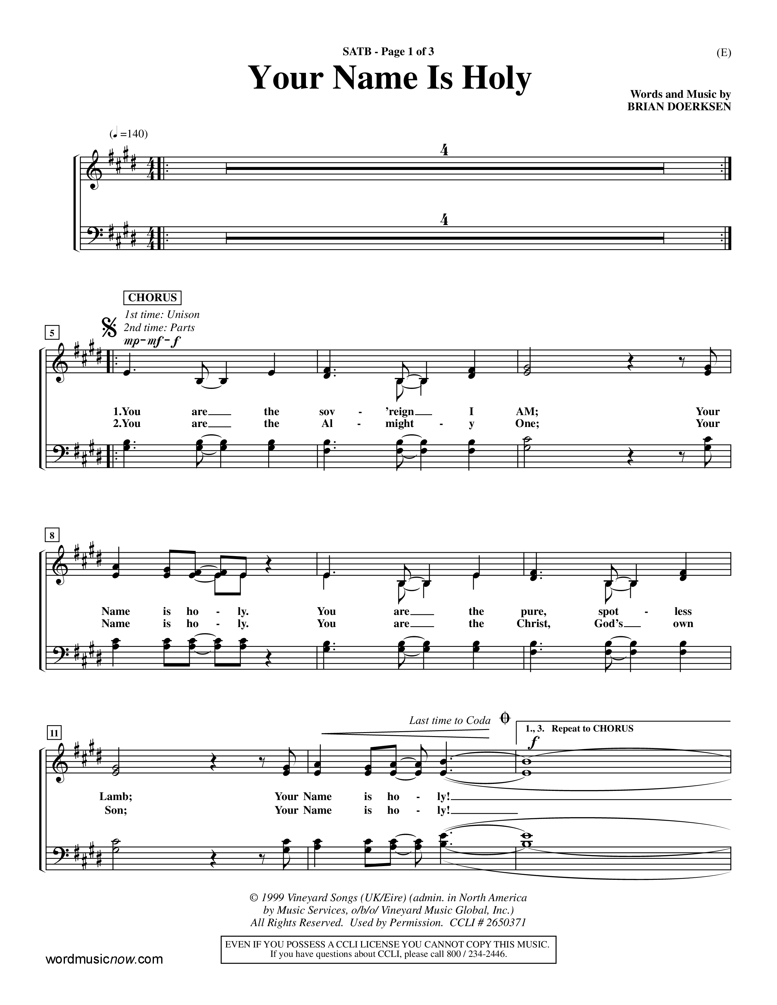 Your Name Is Holy (Choral Anthem SATB) Choir Sheet (SATB) (Word Music Choral / Orch. Michael Lawrence)