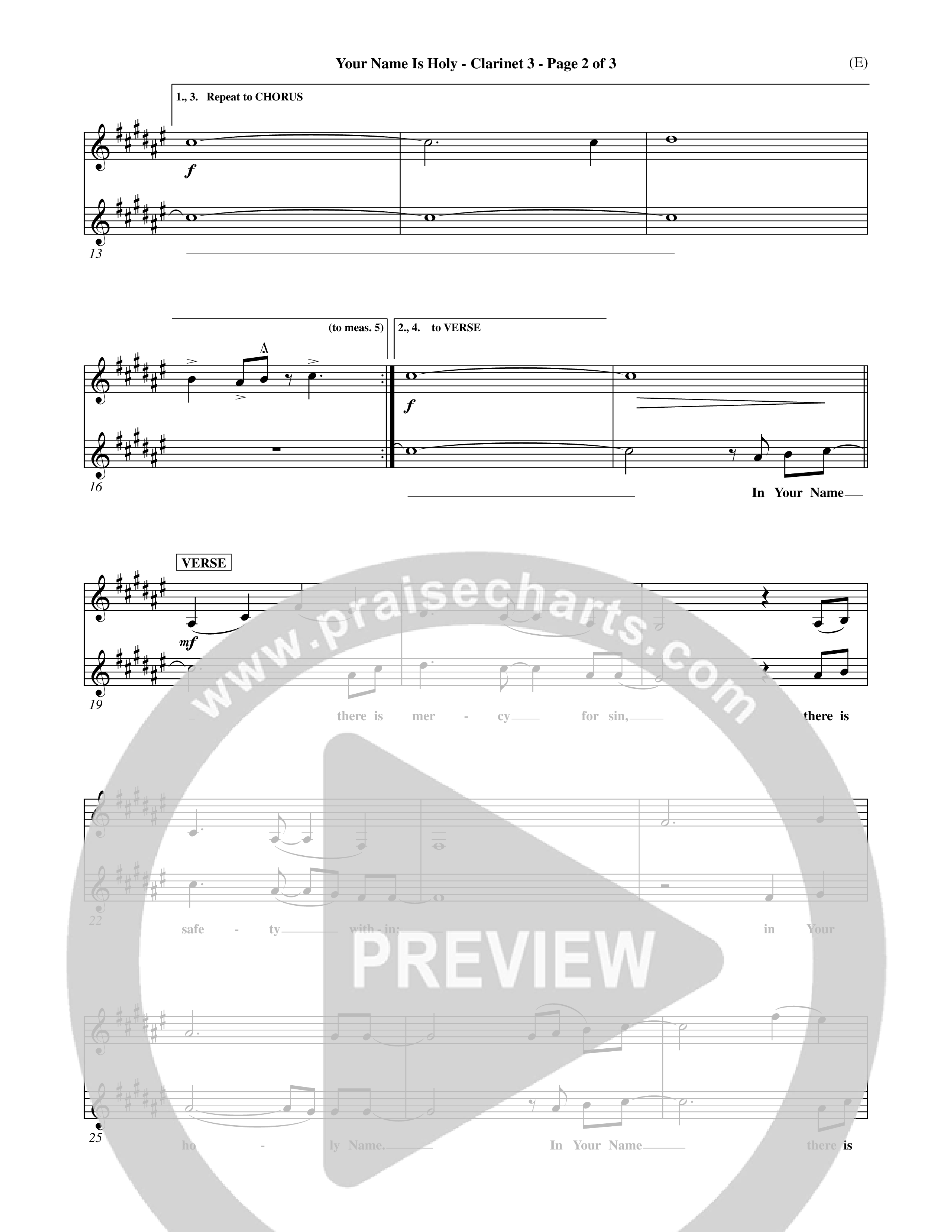 Your Name Is Holy (Choral Anthem SATB) Clarinet 3 (Word Music Choral / Orch. Michael Lawrence)