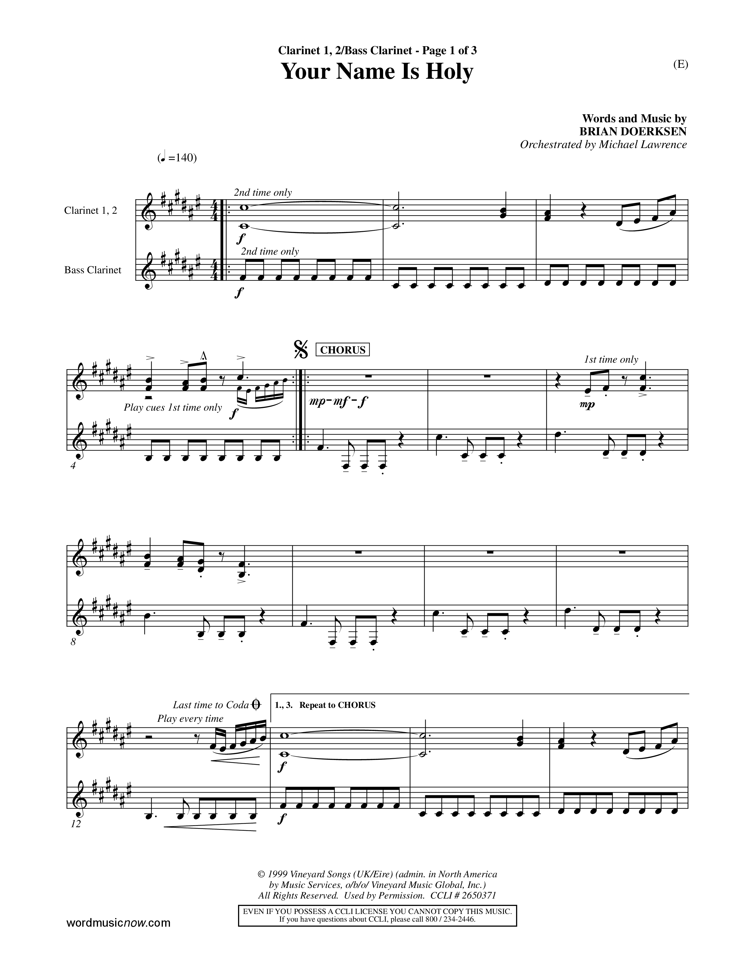 Your Name Is Holy (Choral Anthem SATB) Clarinet (Word Music Choral / Orch. Michael Lawrence)