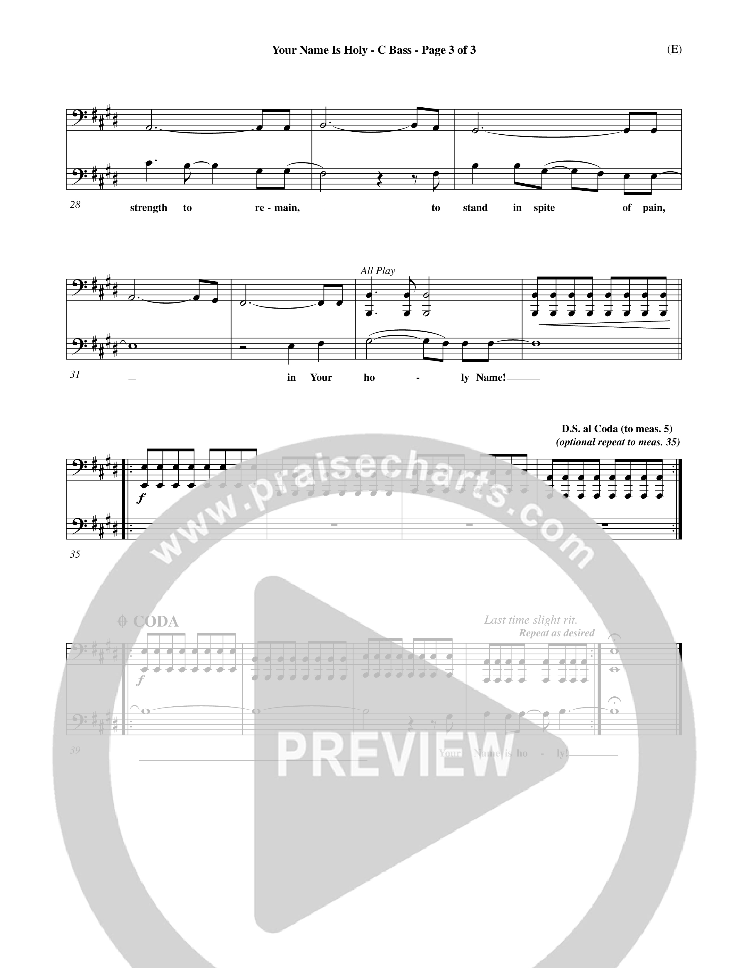 Your Name Is Holy (Choral Anthem SATB) Contrabass (Word Music Choral / Orch. Michael Lawrence)