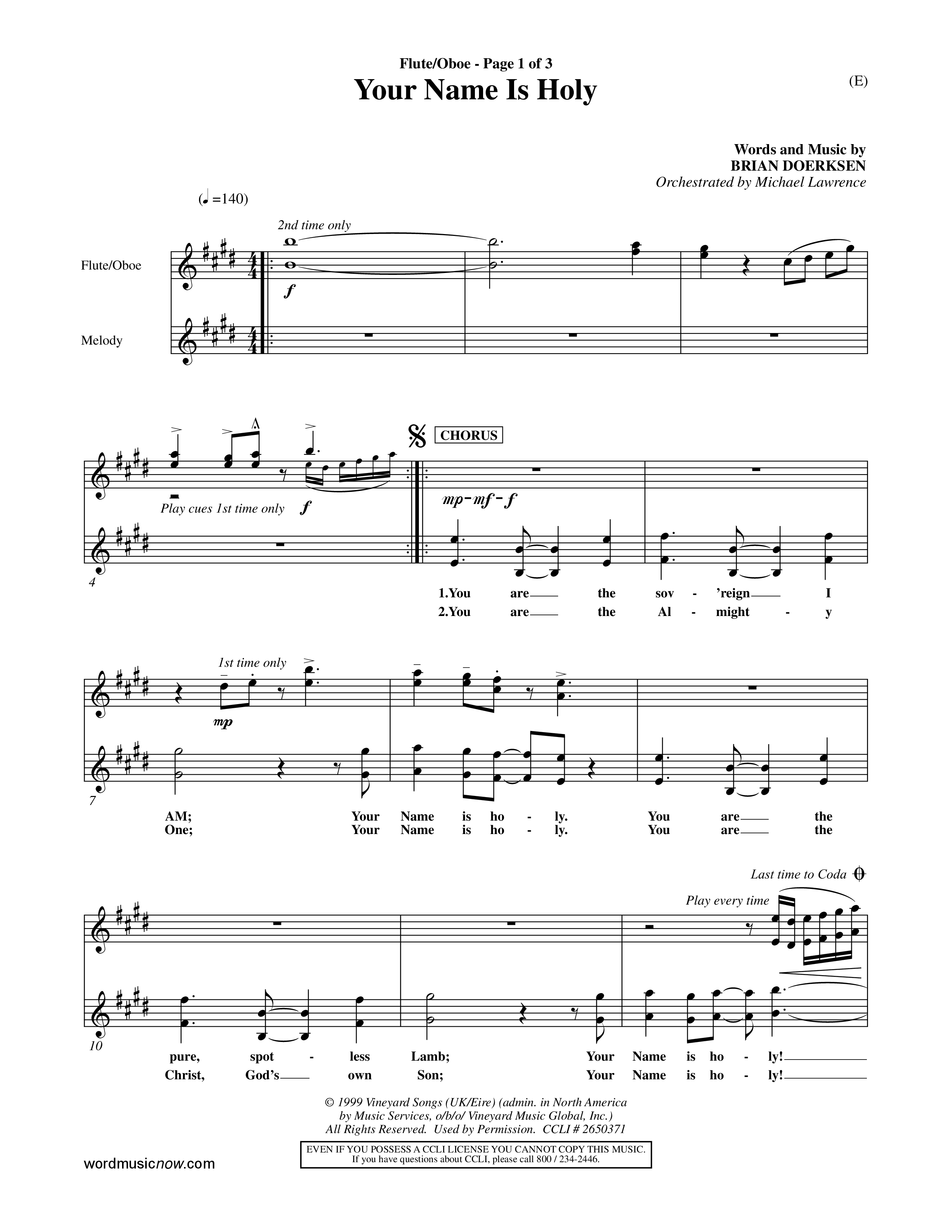 Your Name Is Holy (Choral Anthem SATB) Flute/Oboe (Word Music Choral / Orch. Michael Lawrence)