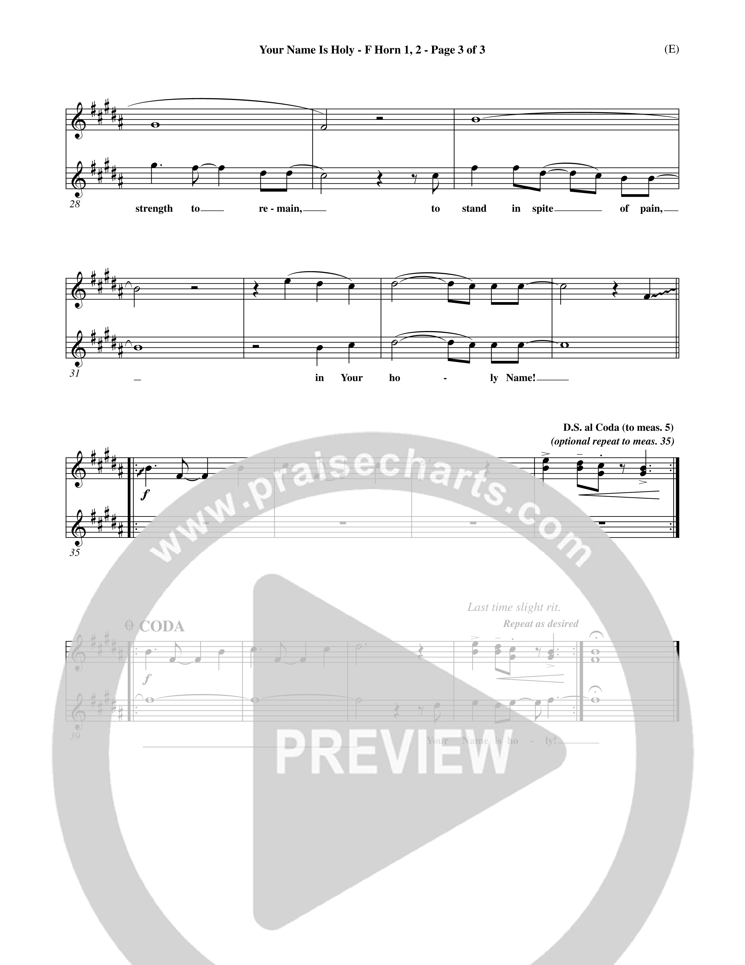 Your Name Is Holy (Choral Anthem SATB) French Horn (Word Music Choral / Orch. Michael Lawrence)