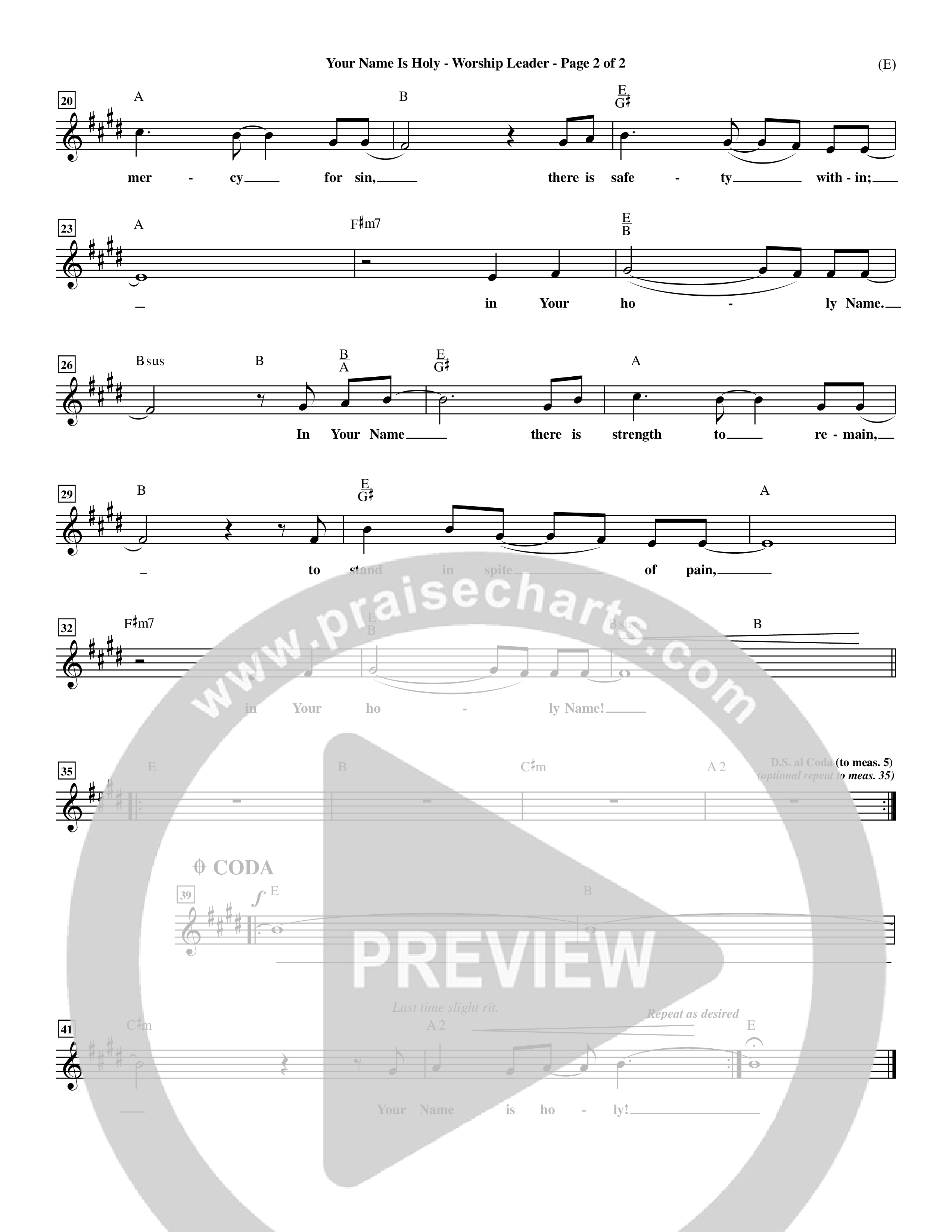 Your Name Is Holy (Choral Anthem SATB) Lead Sheet (Mel) (Word Music Choral / Orch. Michael Lawrence)