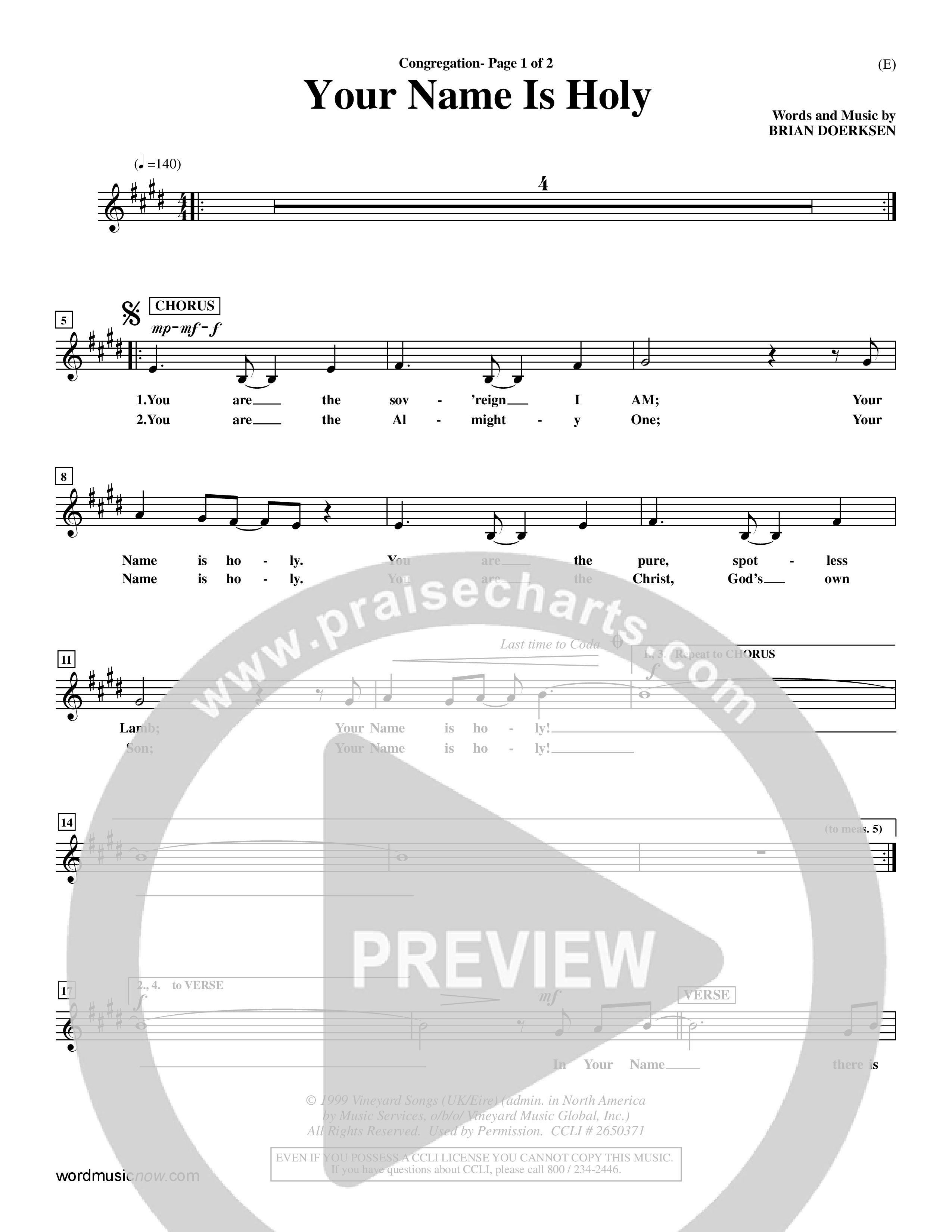 Your Name Is Holy (Choral Anthem SATB) Lead Sheet (Mel) (Word Music Choral / Orch. Michael Lawrence)