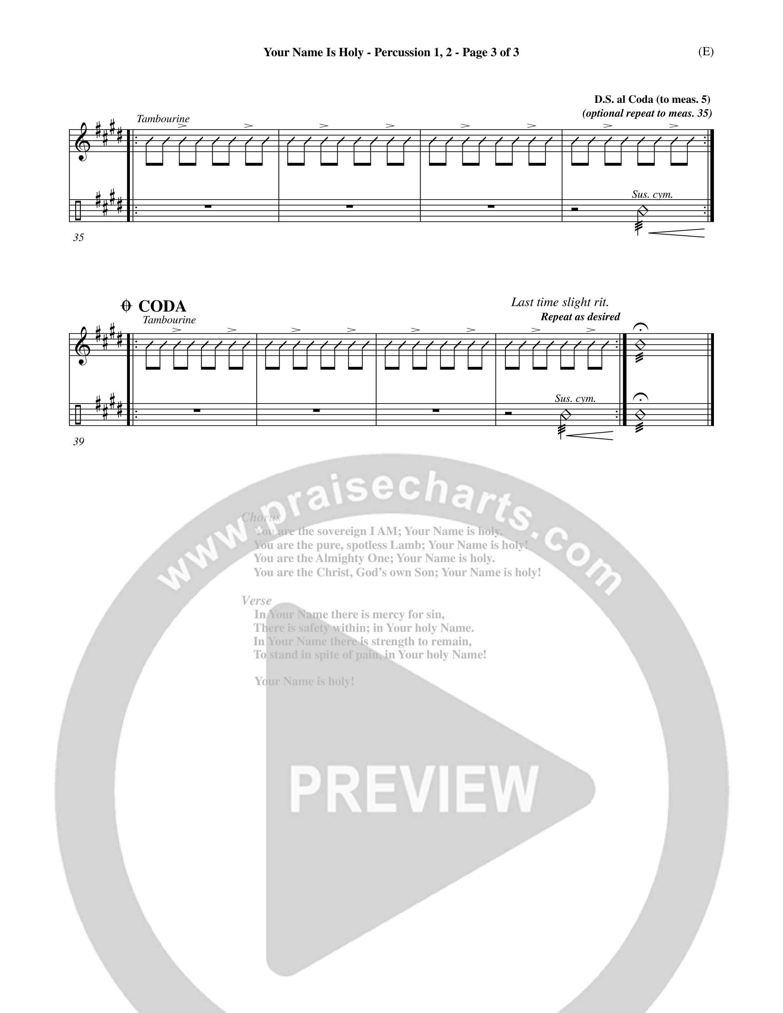 Your Name Is Holy (Choral Anthem SATB) Percussion 1/2 (Word Music Choral / Orch. Michael Lawrence)