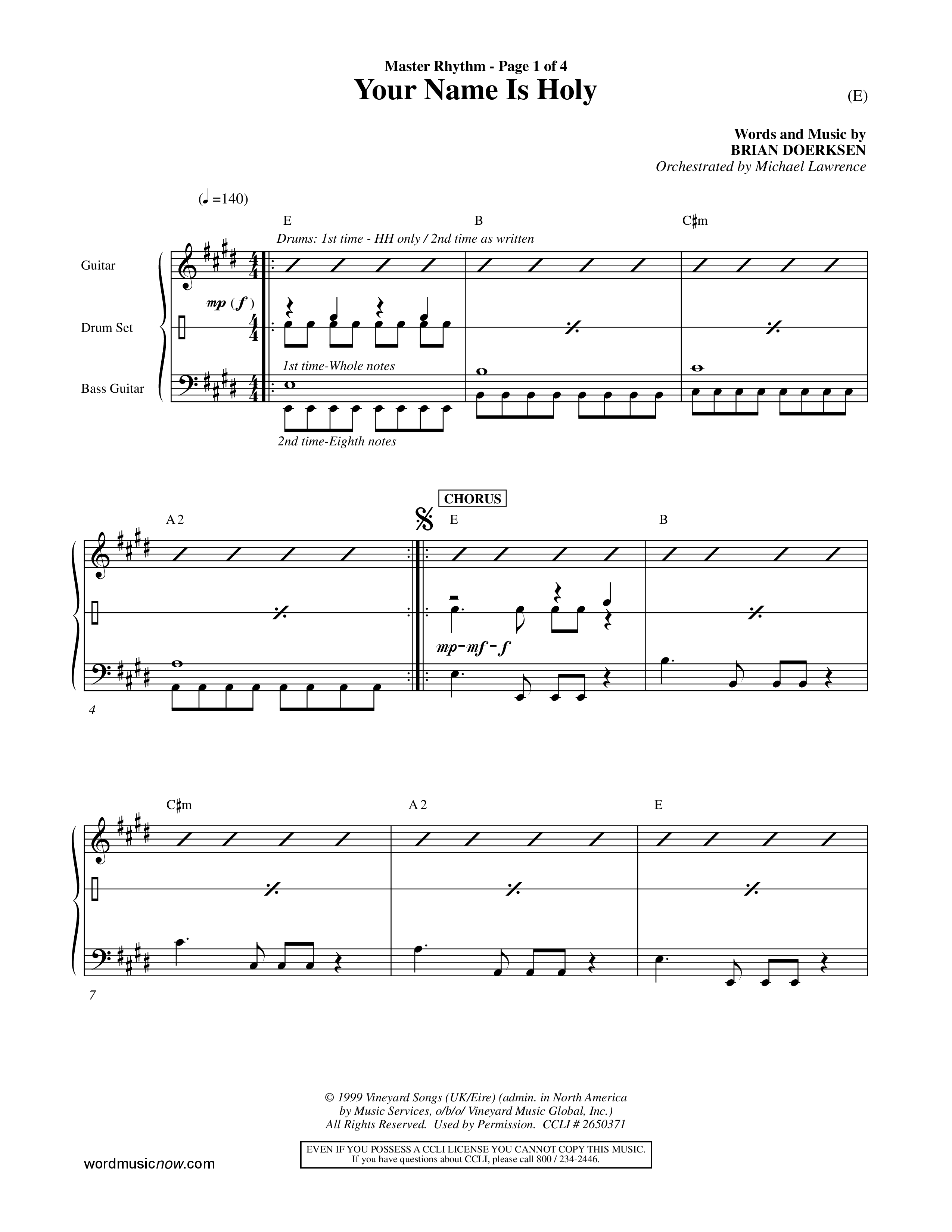 Your Name Is Holy (Choral Anthem SATB) Rhythm Chart (Word Music Choral / Orch. Michael Lawrence)