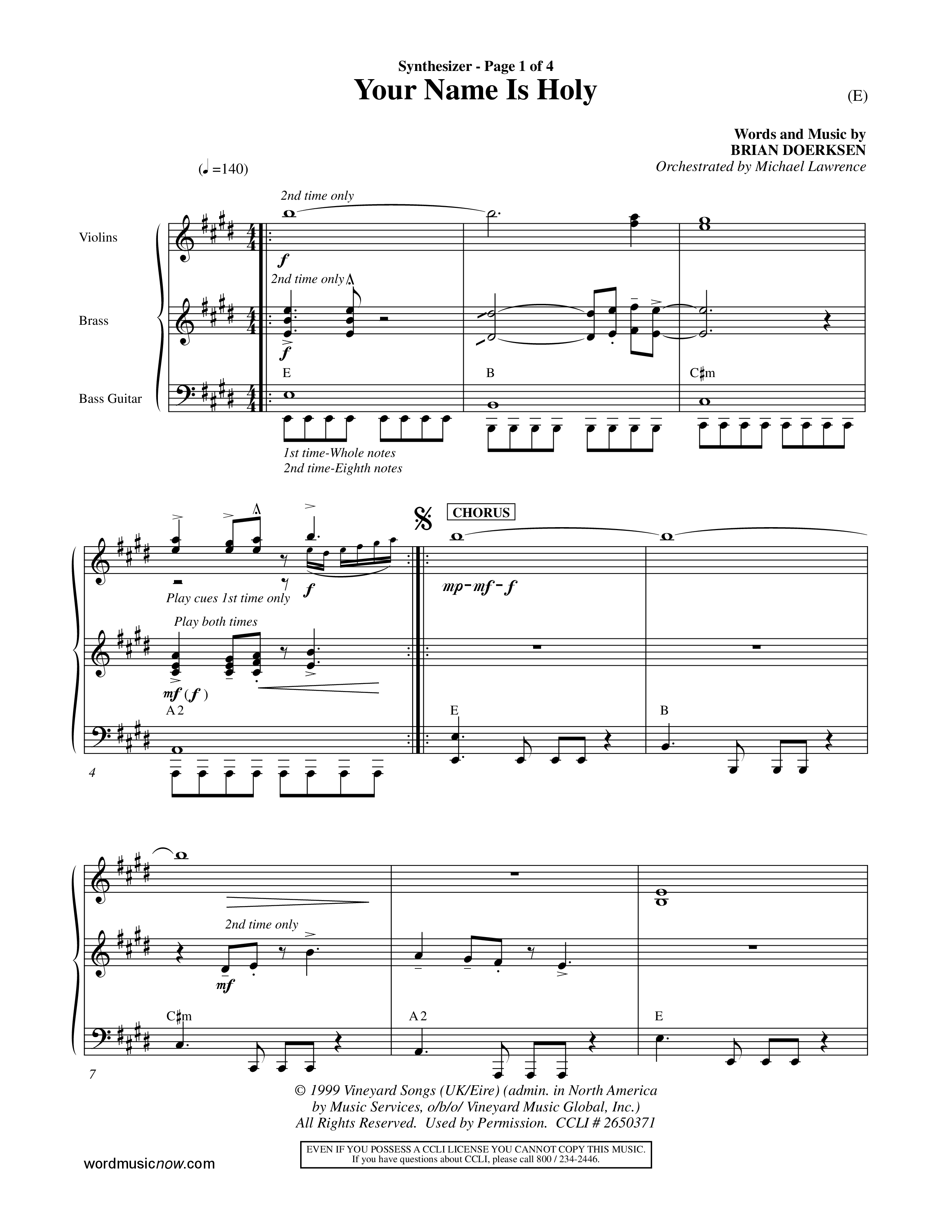 Your Name Is Holy (Choral Anthem SATB) Synth (Word Music Choral / Orch. Michael Lawrence)