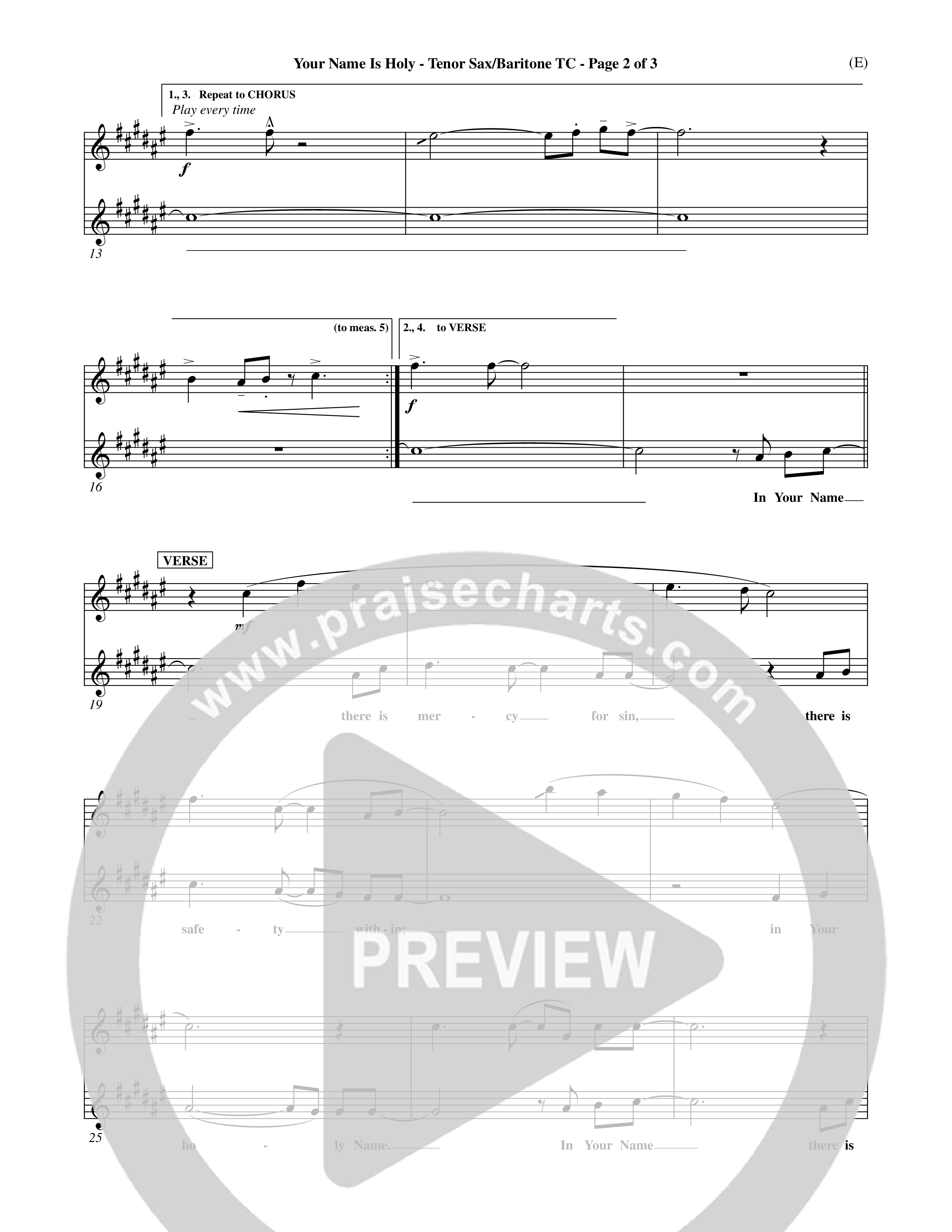 Your Name Is Holy (Choral Anthem SATB) Tenor Sax/Baritone T.C. (Word Music Choral / Orch. Michael Lawrence)