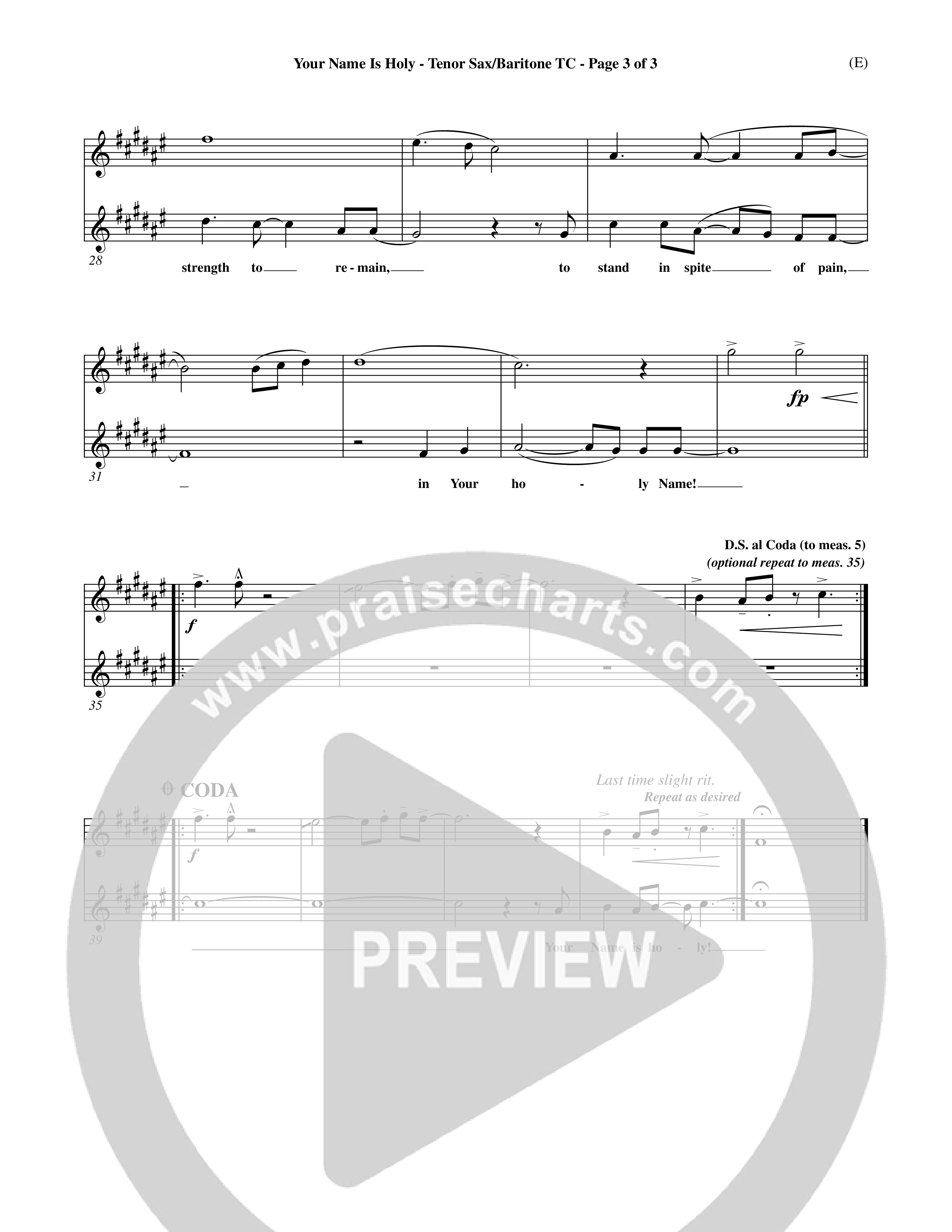 Your Name Is Holy (Choral Anthem SATB) Tenor Sax/Baritone T.C. (Word Music Choral / Orch. Michael Lawrence)