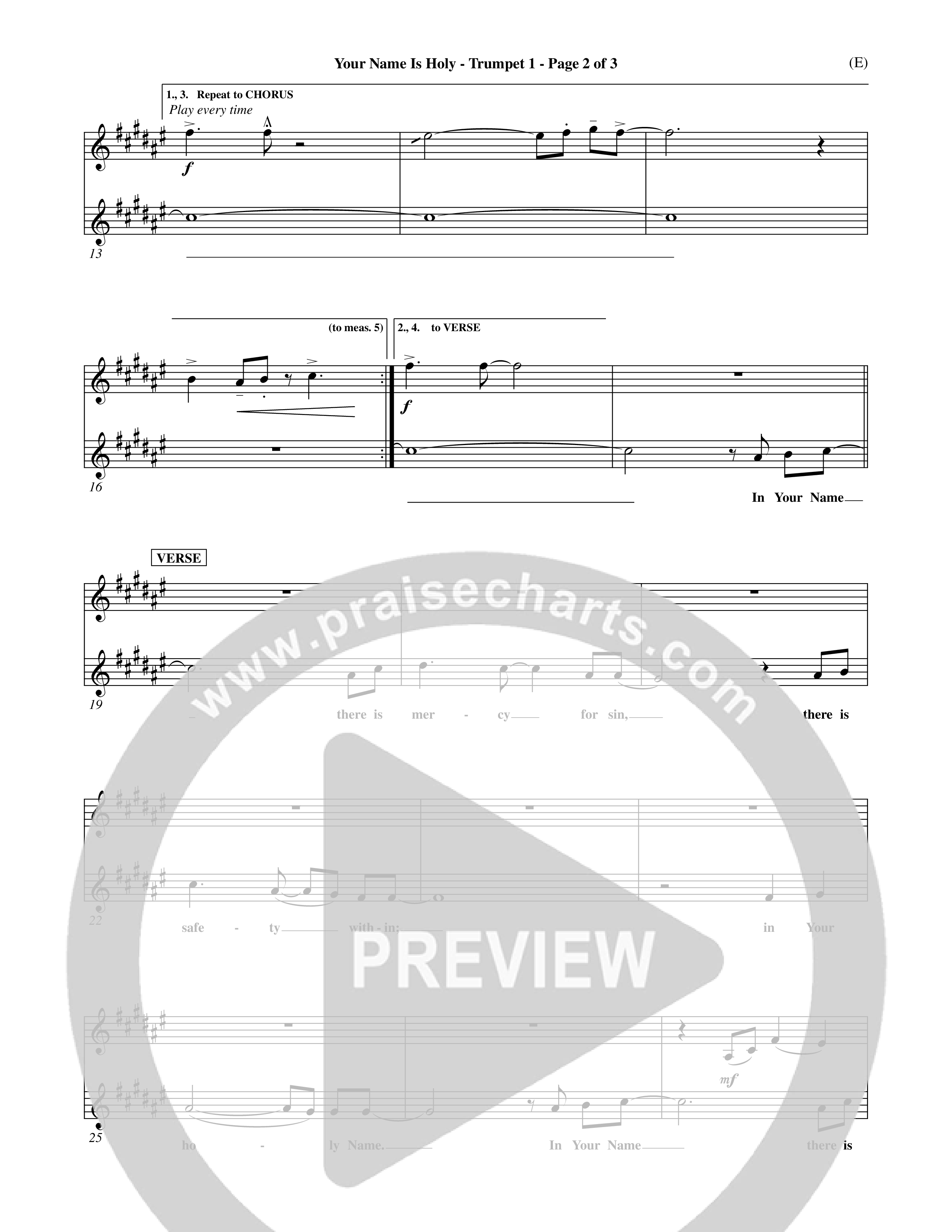 Your Name Is Holy (Choral Anthem SATB) Trumpet 1 (Word Music Choral / Orch. Michael Lawrence)