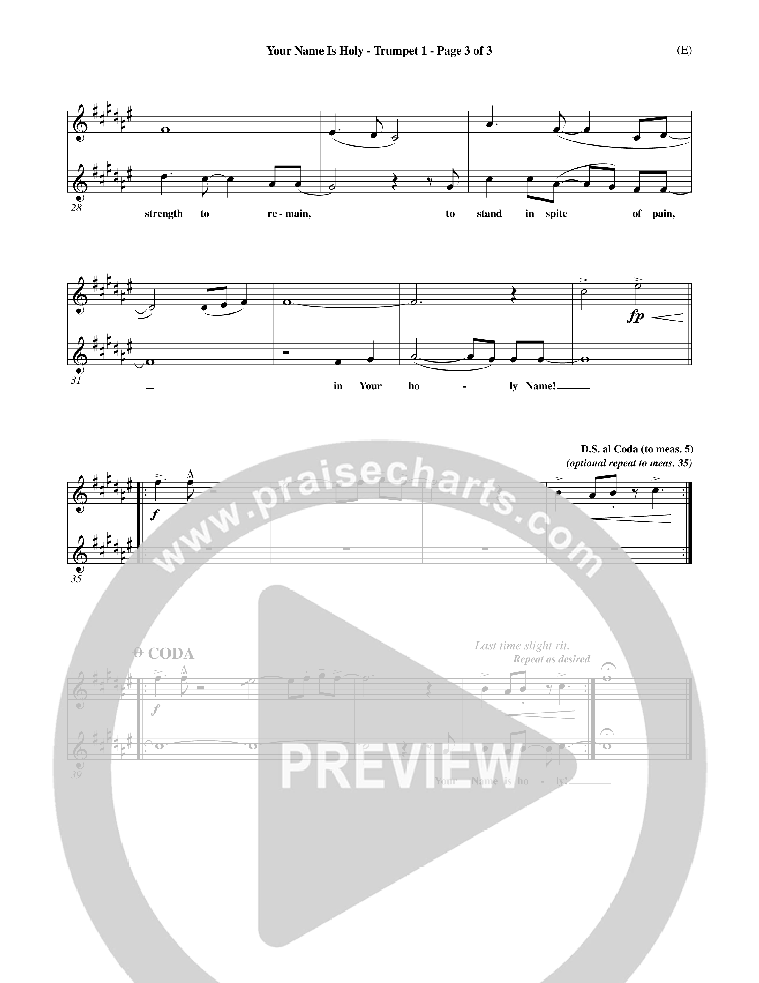 Your Name Is Holy (Choral Anthem SATB) Trumpet 1 (Word Music Choral / Orch. Michael Lawrence)