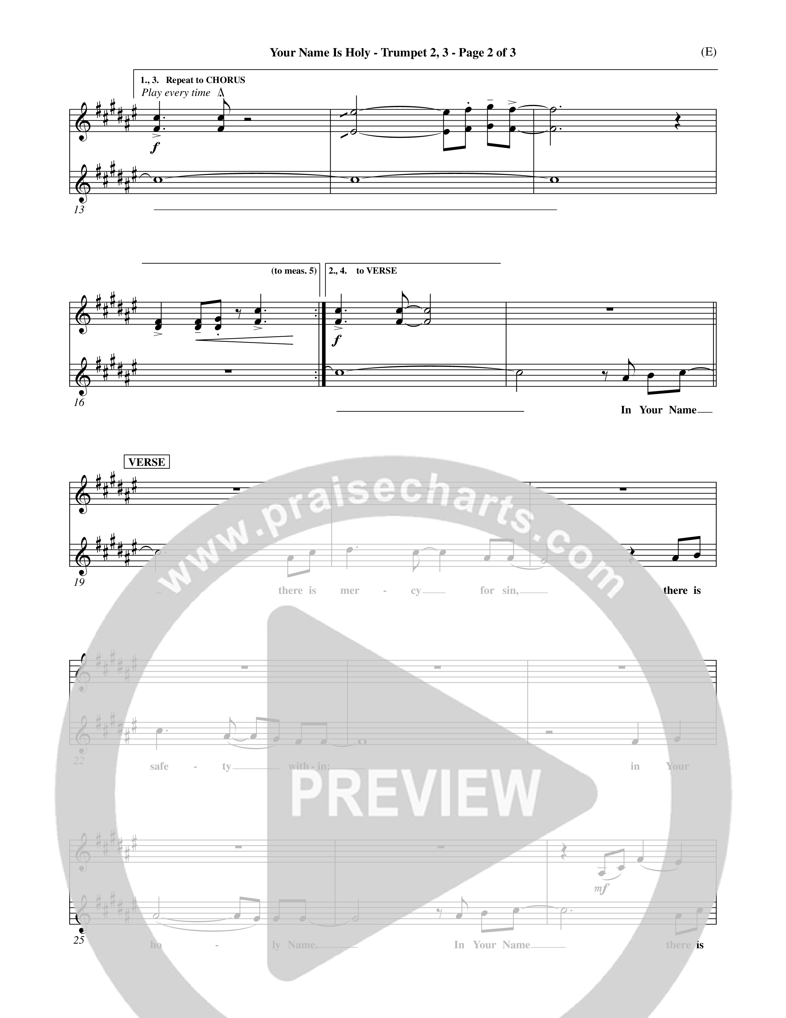 Your Name Is Holy (Choral Anthem SATB) Trumpet 2/3 (Word Music Choral / Orch. Michael Lawrence)