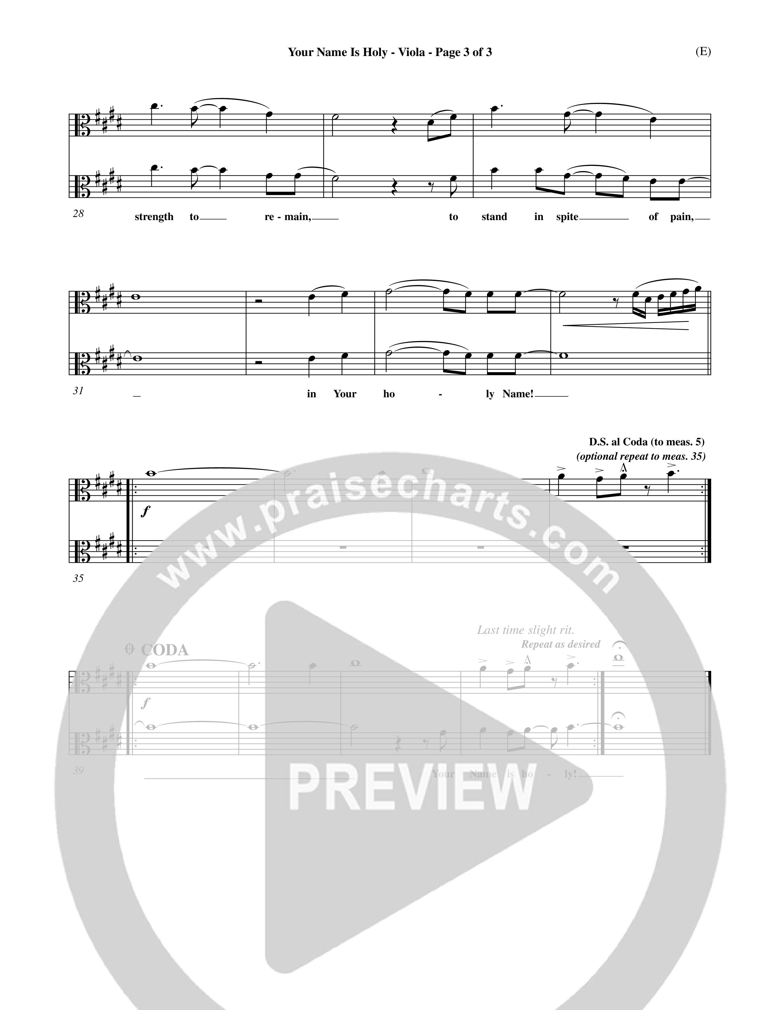 Your Name Is Holy (Choral Anthem SATB) Viola (Word Music Choral / Orch. Michael Lawrence)