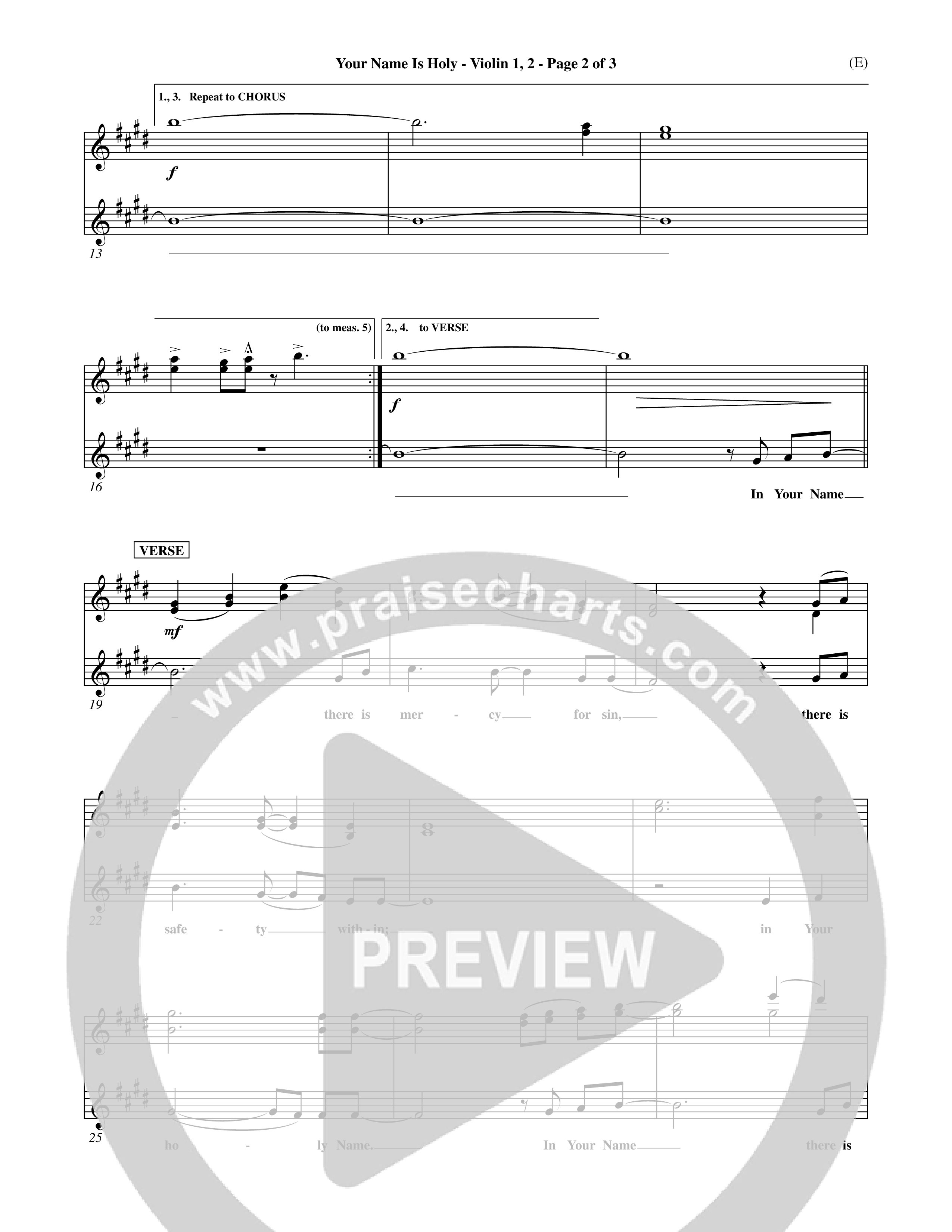 Your Name Is Holy (Choral Anthem SATB) Violin 1/2 (Word Music Choral / Orch. Michael Lawrence)