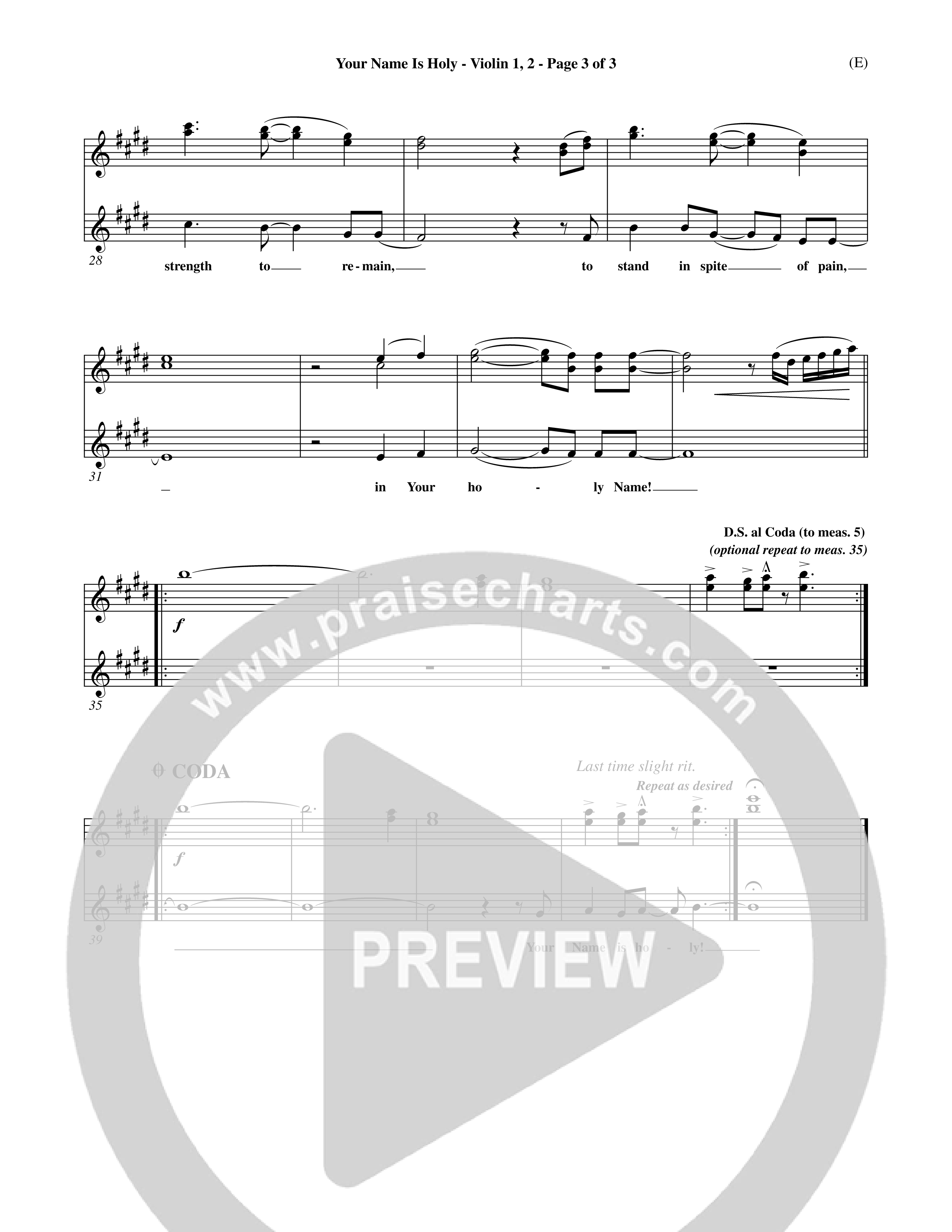 Your Name Is Holy (Choral Anthem SATB) Violin 1/2 (Word Music Choral / Orch. Michael Lawrence)