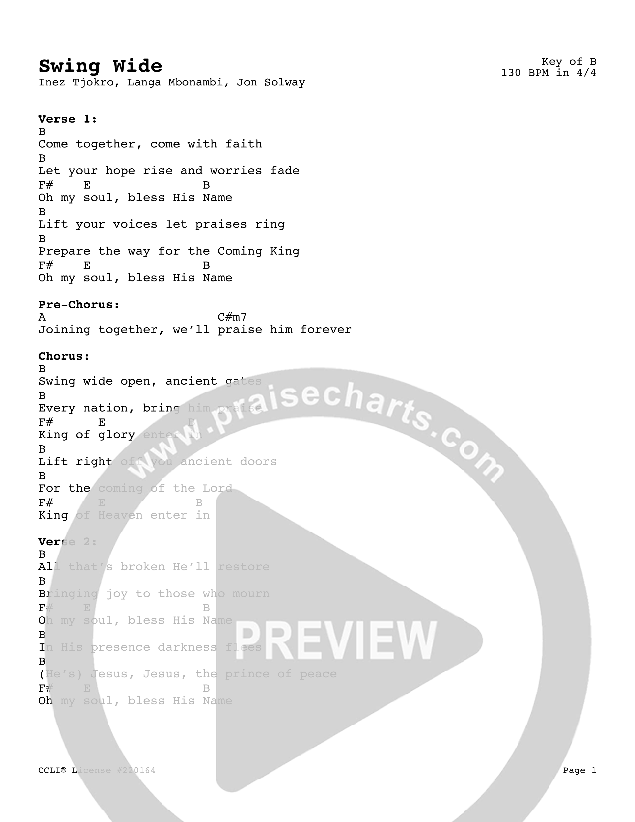 Swing Wide (Live) Chord Chart (Vineyard Worship)