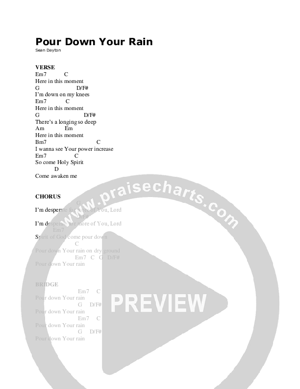 Pour Down Your Rain Chords & Lyrics (Sean Dayton)