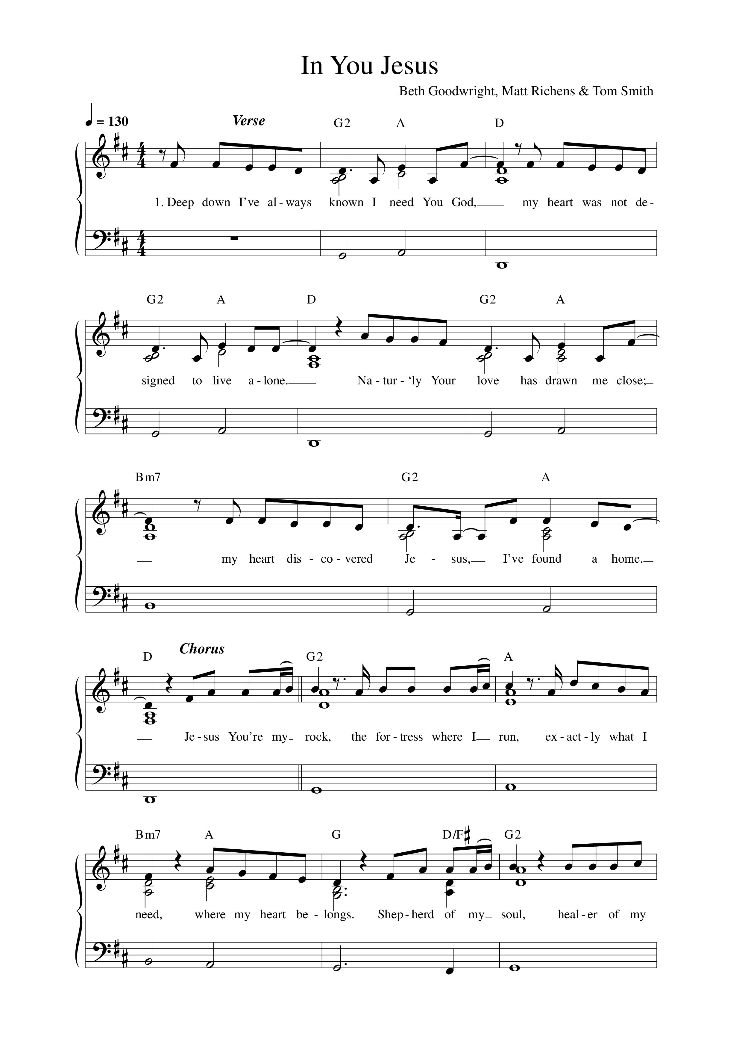 In You Jesus (Live) Lead Sheet Melody (Vineyard Worship)