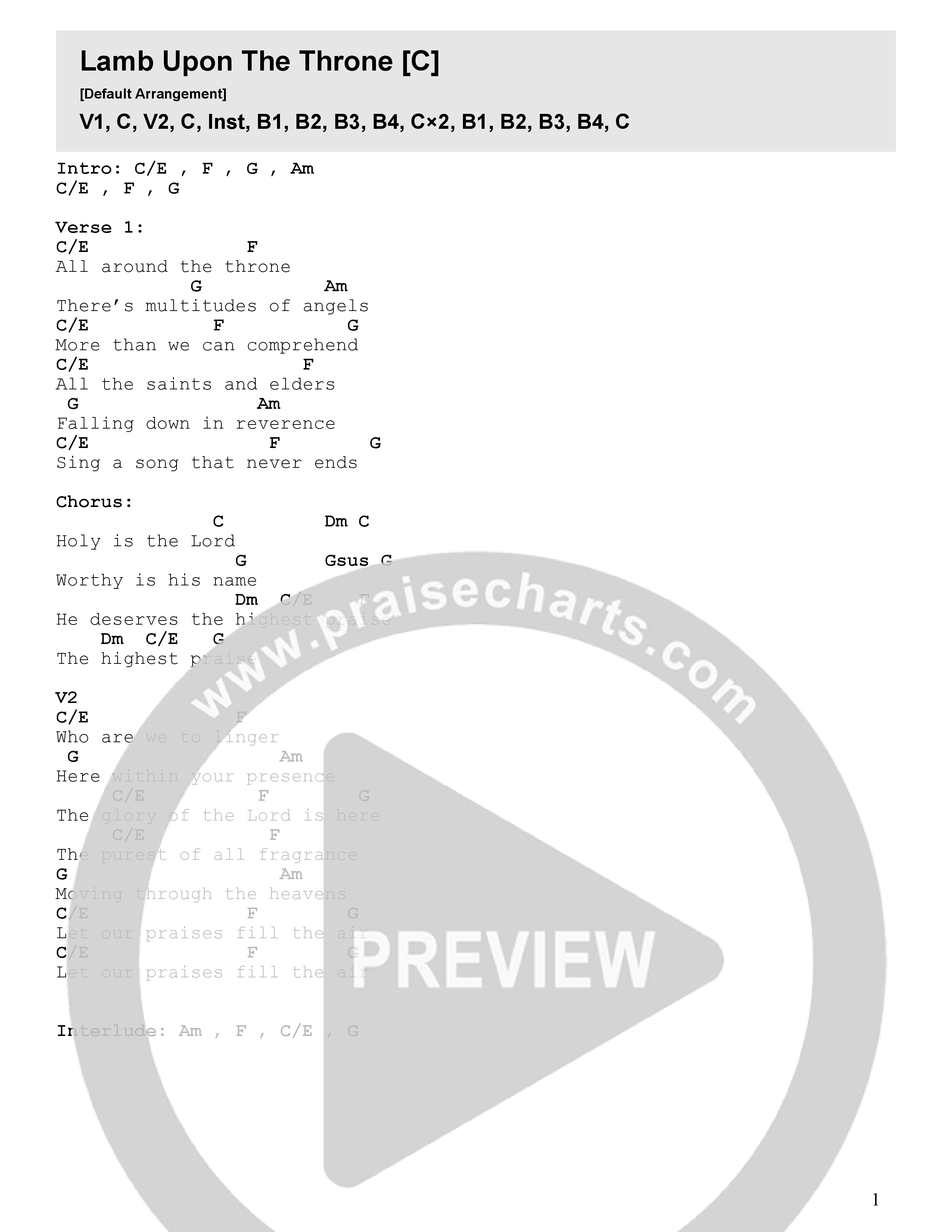 Lamb Upon The Throne Chord Chart (Bridge Worship)