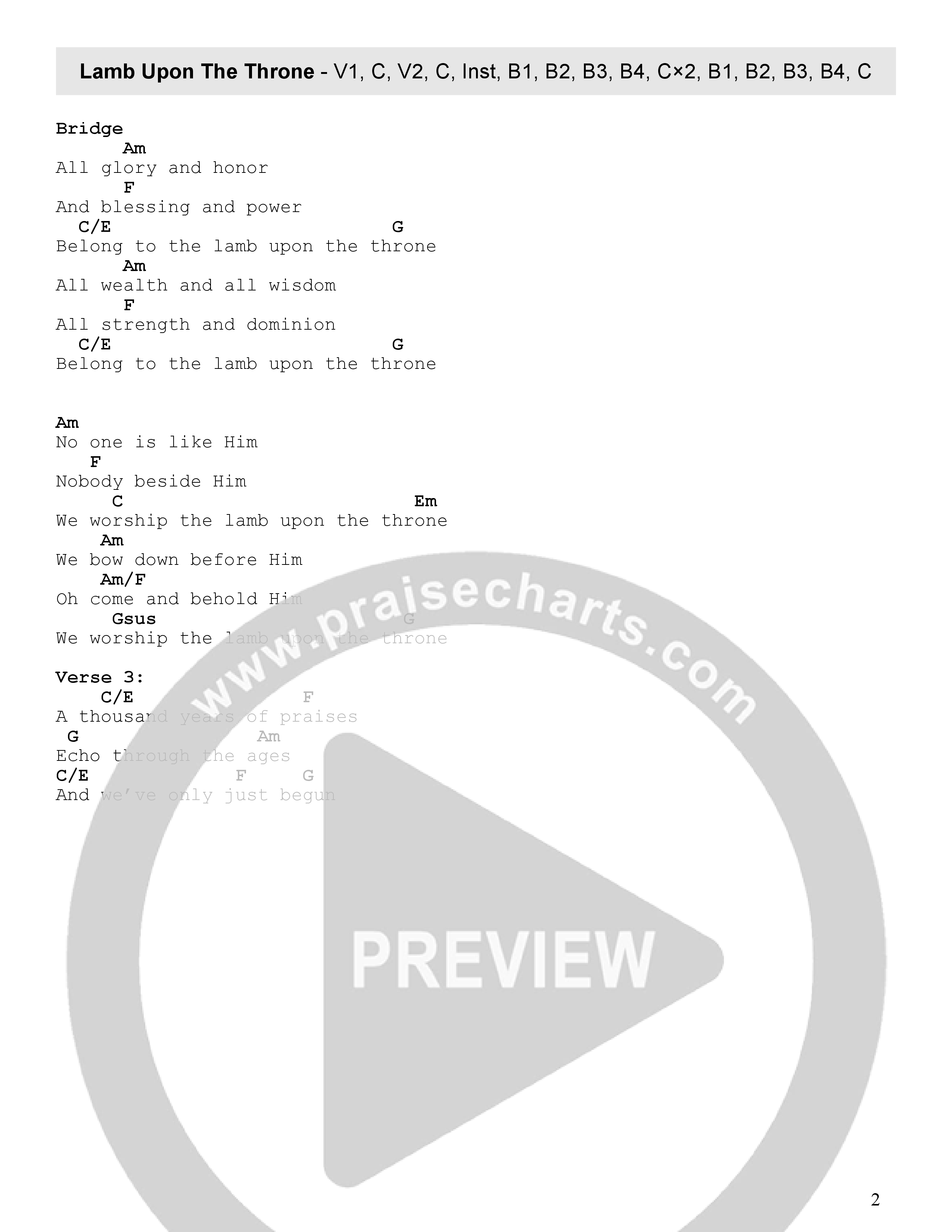 Lamb Upon The Throne Chord Chart (Bridge Worship)