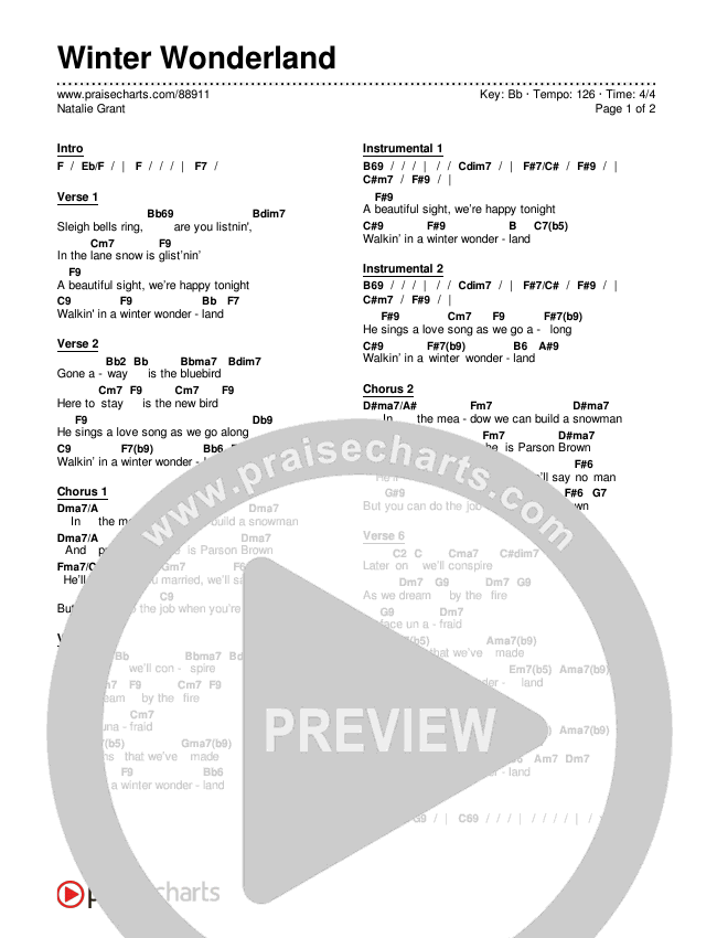 Winter Wonderland  Chords & Lyrics (Natalie Grant)