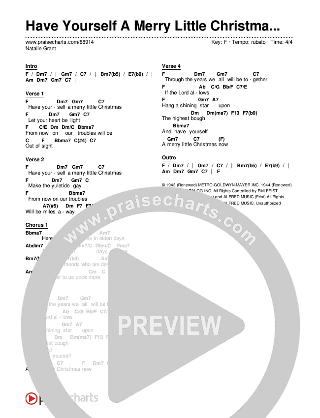 Have Yourself A Merry Little Christmas Chords & Lyrics (Natalie Grant)