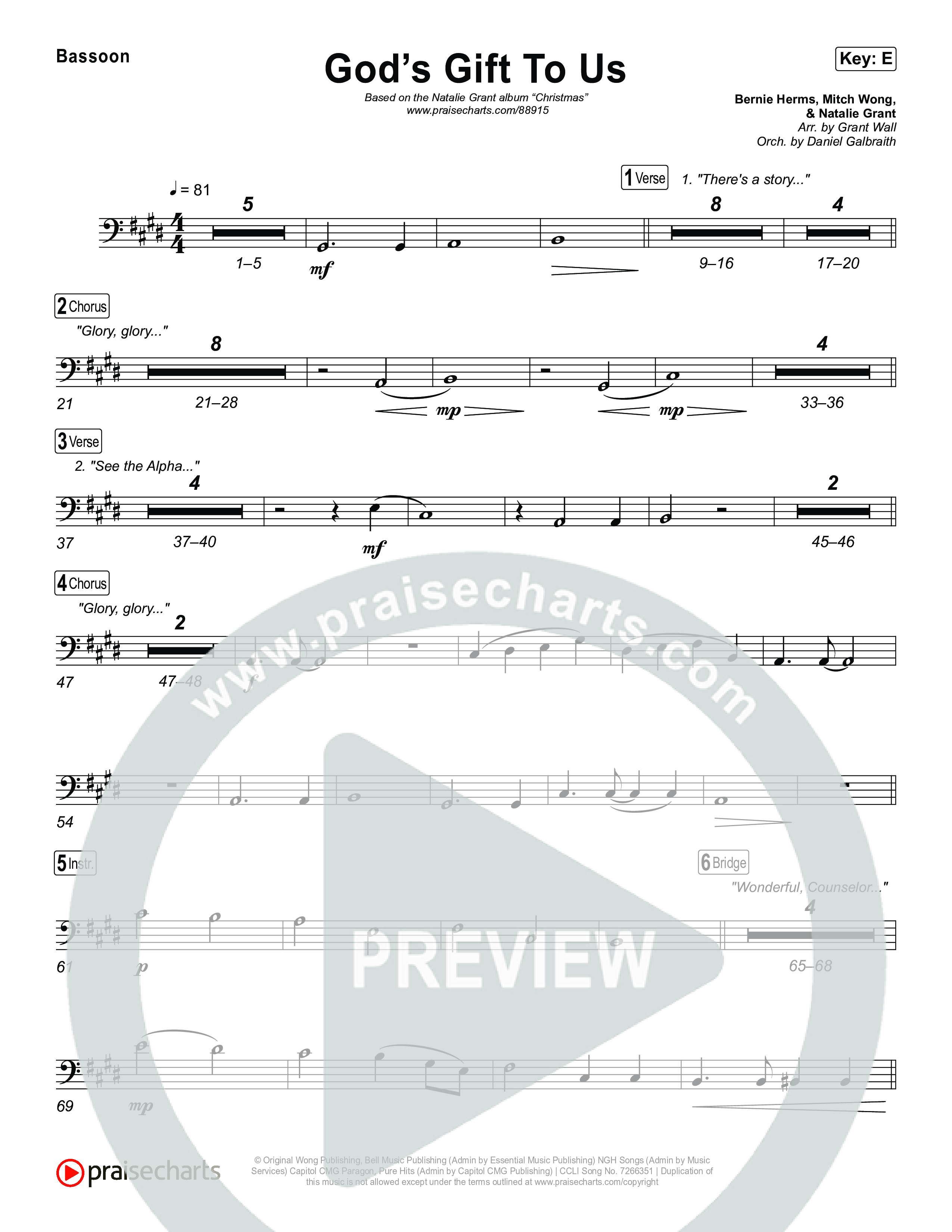 God’s Gift To Us Bassoon (Natalie Grant)