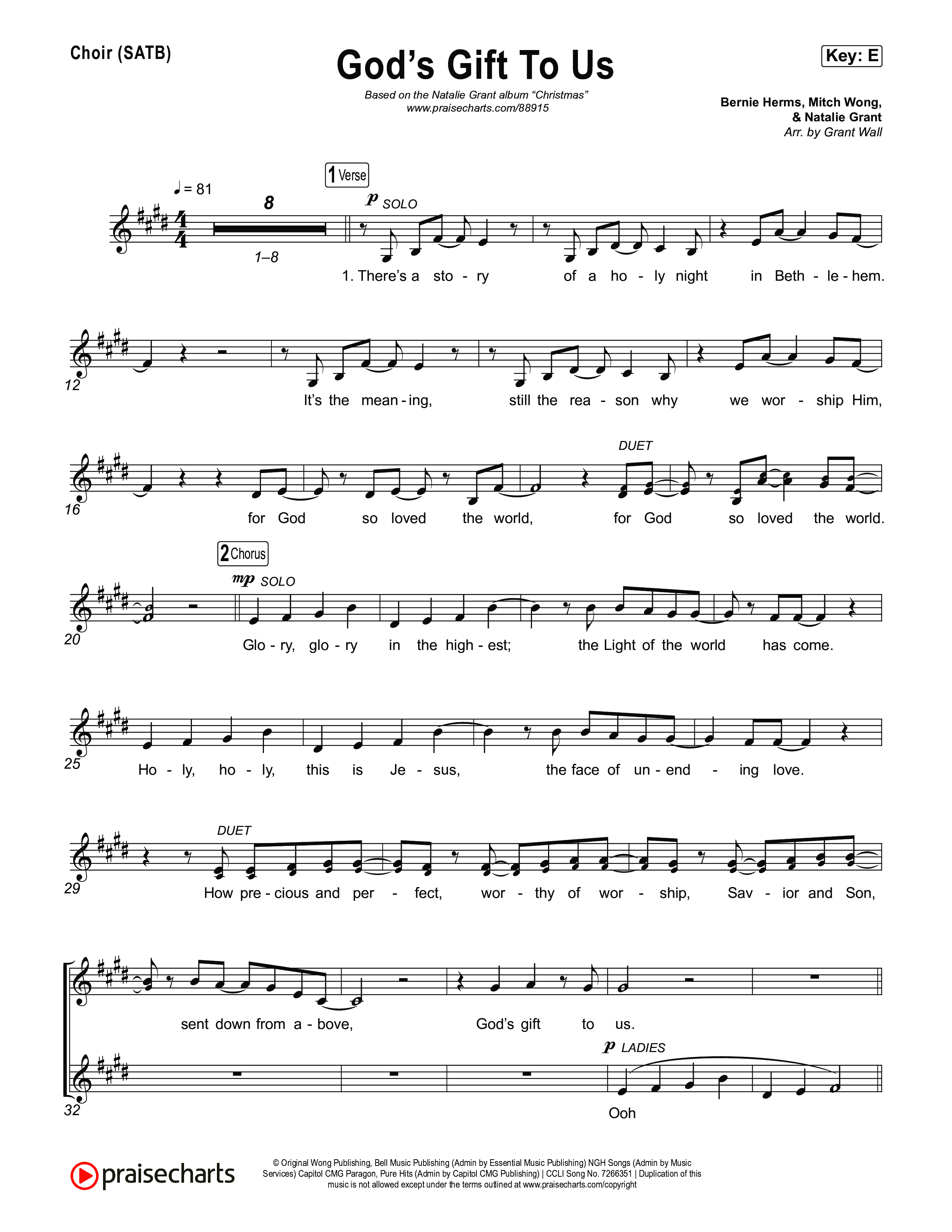 God’s Gift To Us Choir Sheet (SATB) (Natalie Grant)