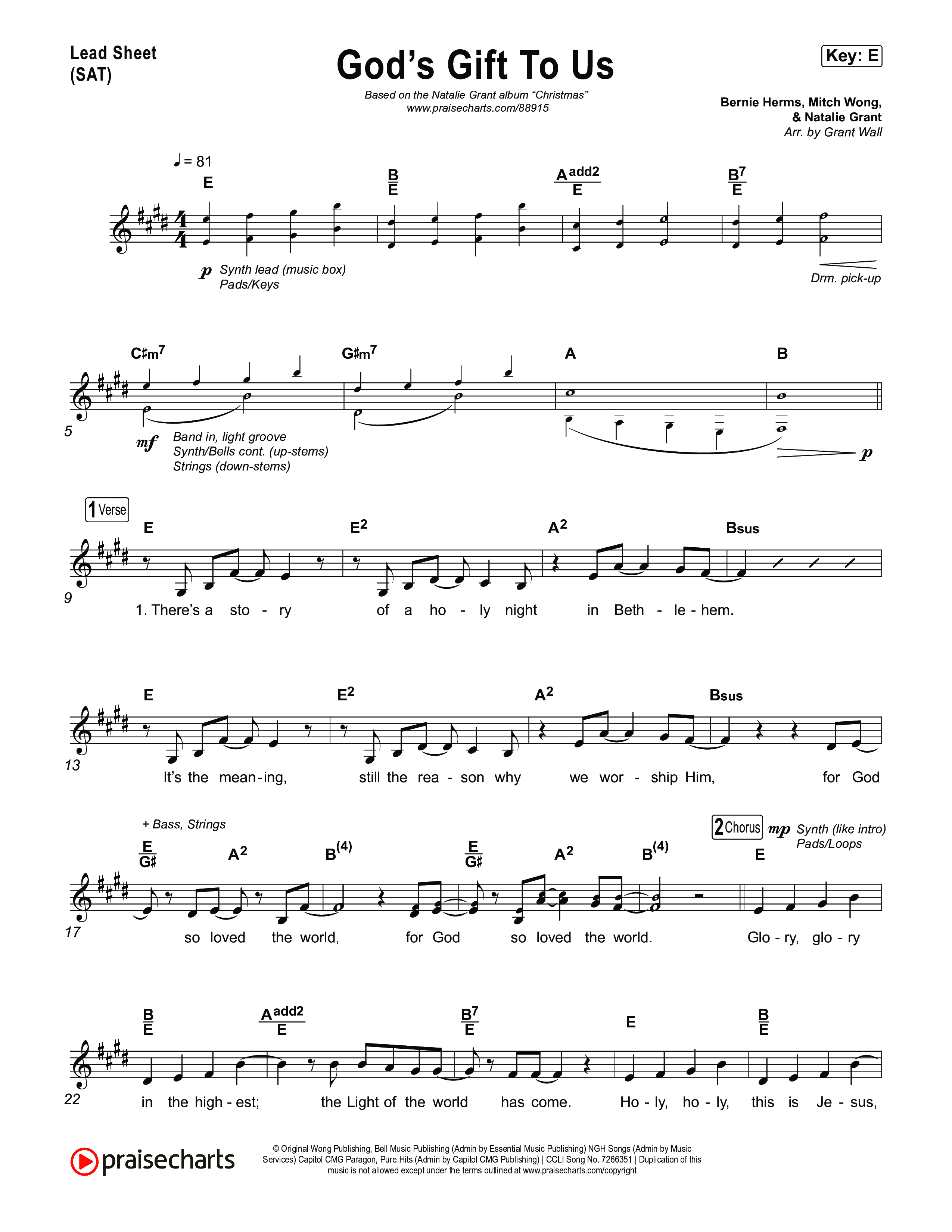 God’s Gift To Us Lead Sheet (SAT) (Natalie Grant)