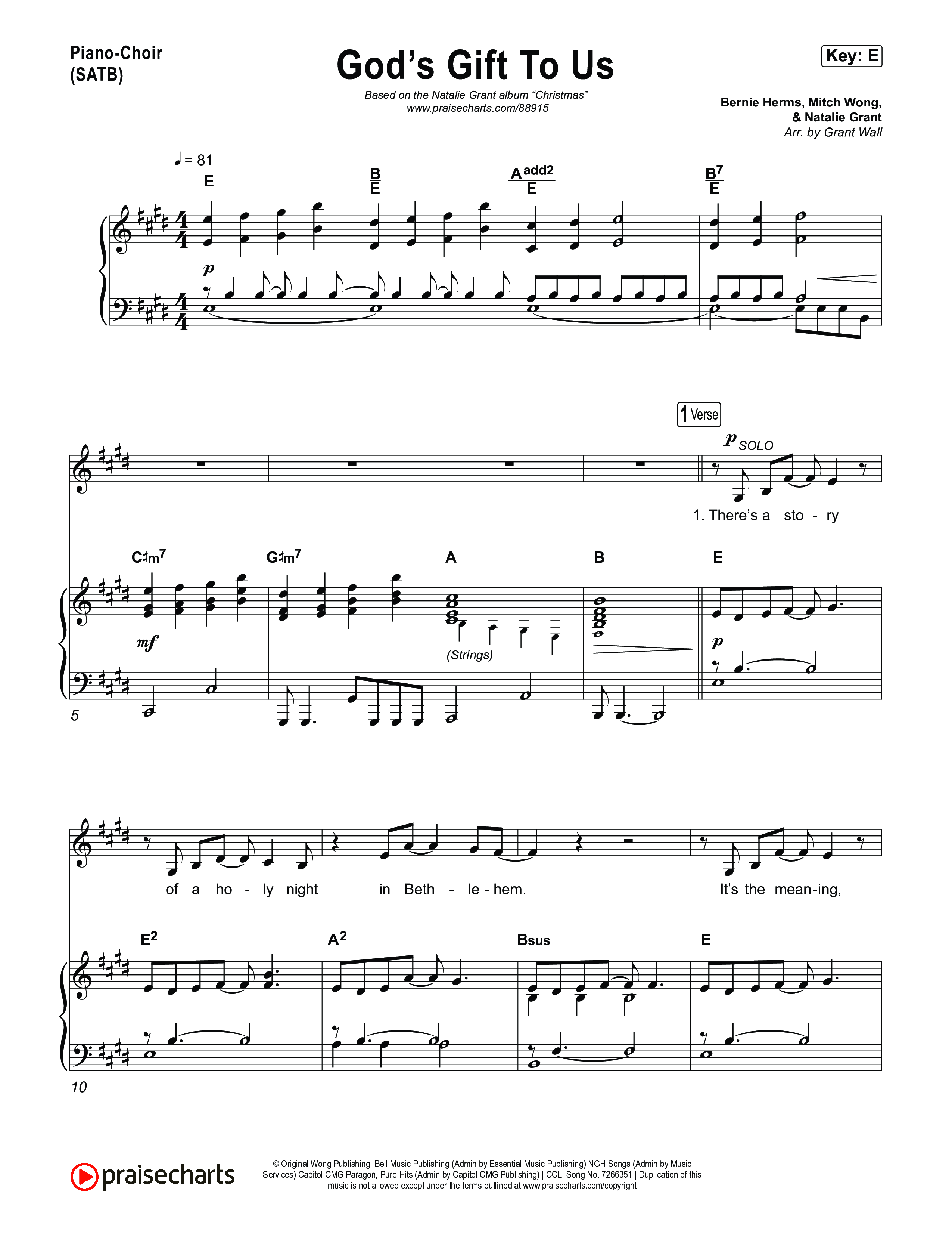 God’s Gift To Us Piano/Vocal Pack (Natalie Grant)