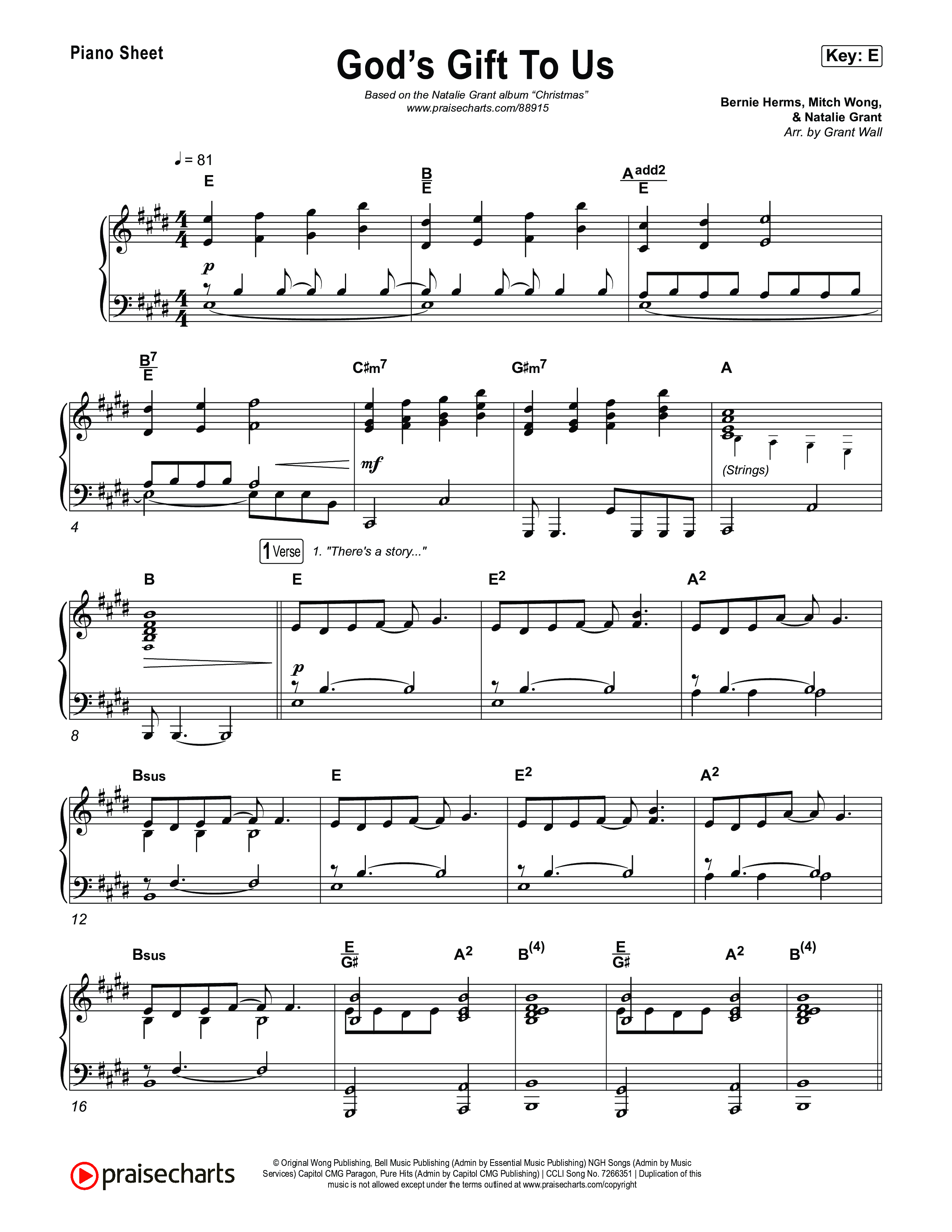 God’s Gift To Us Piano Sheet (Natalie Grant)