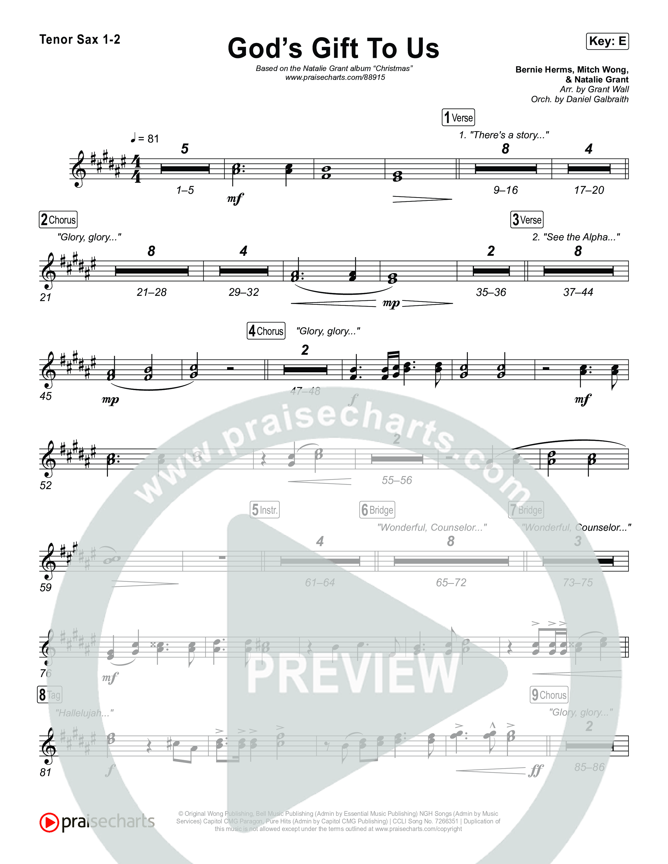 God’s Gift To Us Sax Pack (Natalie Grant)