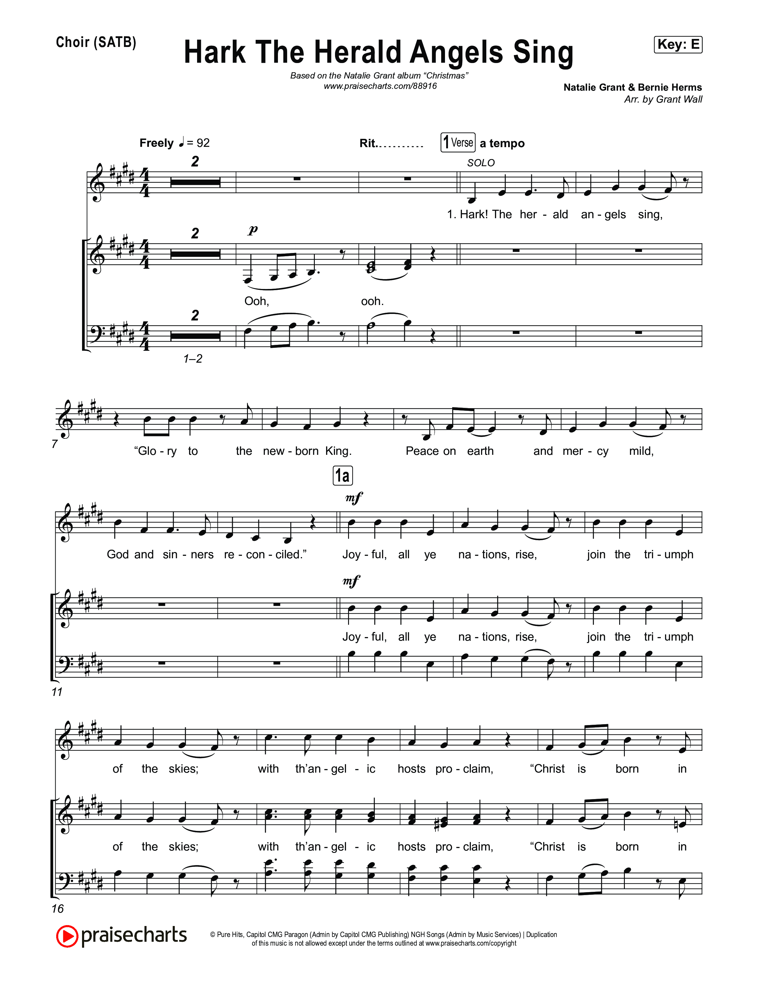 Hark The Herald Angels Sing Choir Sheet (SATB) (Natalie Grant)